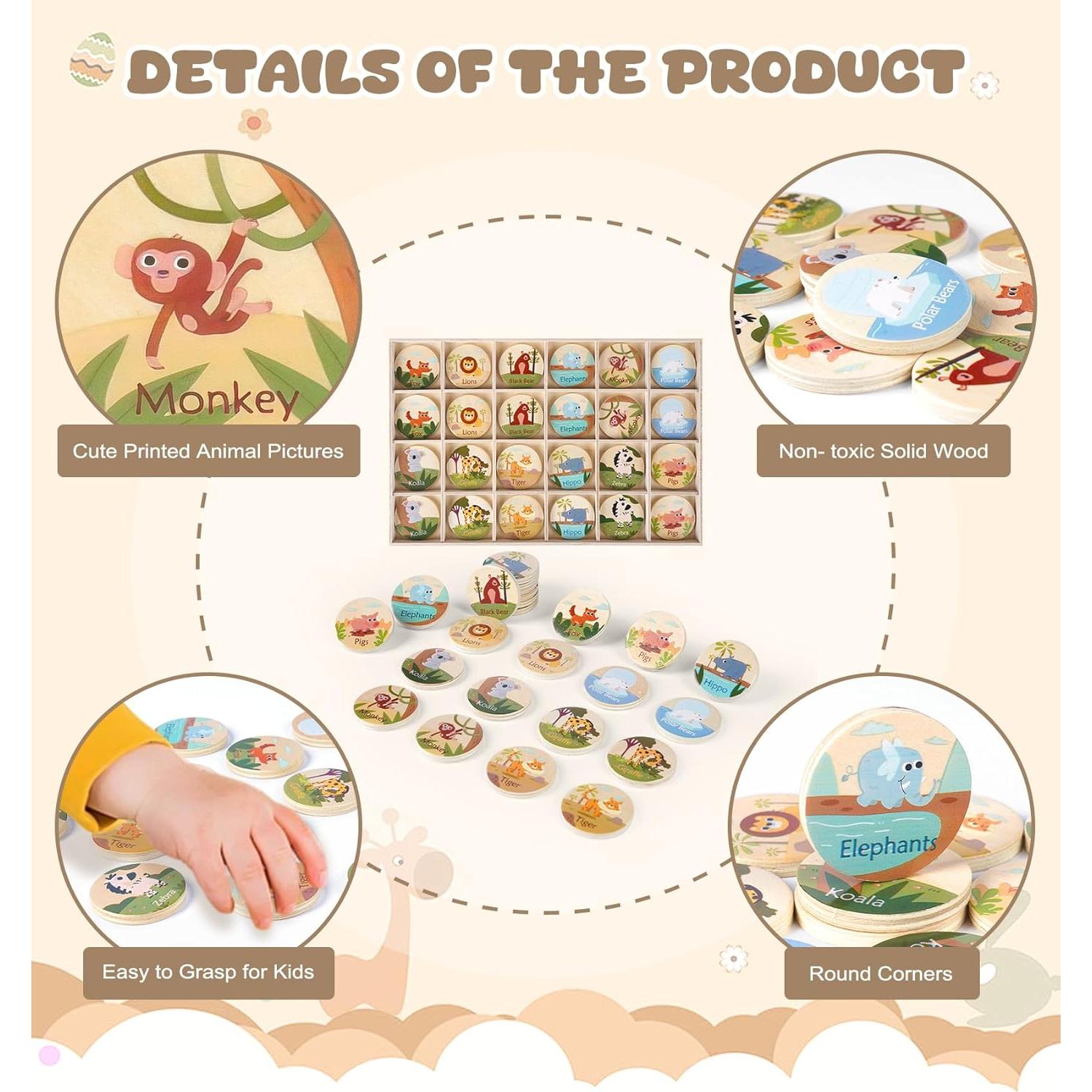 Juego de Memoria de Animales 24 Piezas Anstore para Niños 3-8 Años