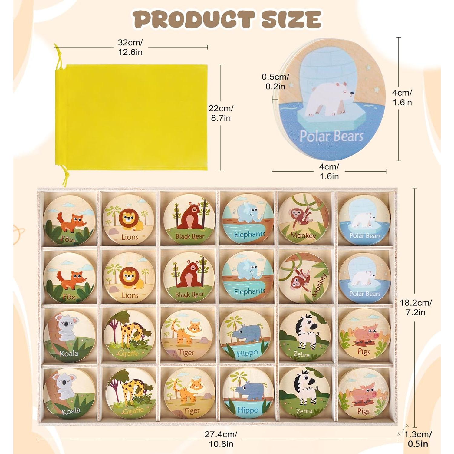 Juego de Memoria de Animales 24 Piezas Anstore para Niños 3-8 Años