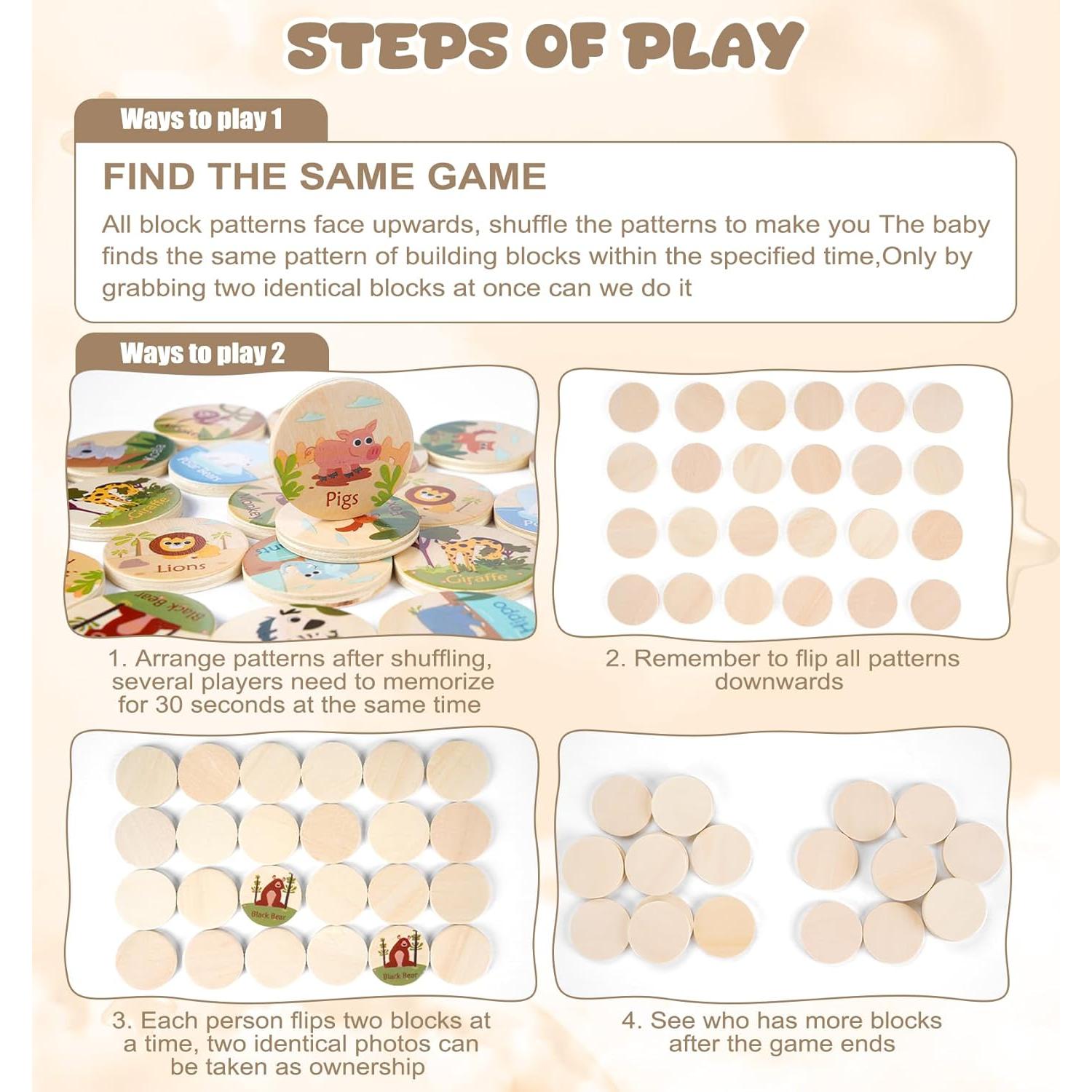 Juego de Memoria de Animales 24 Piezas Anstore para Niños 3-8 Años