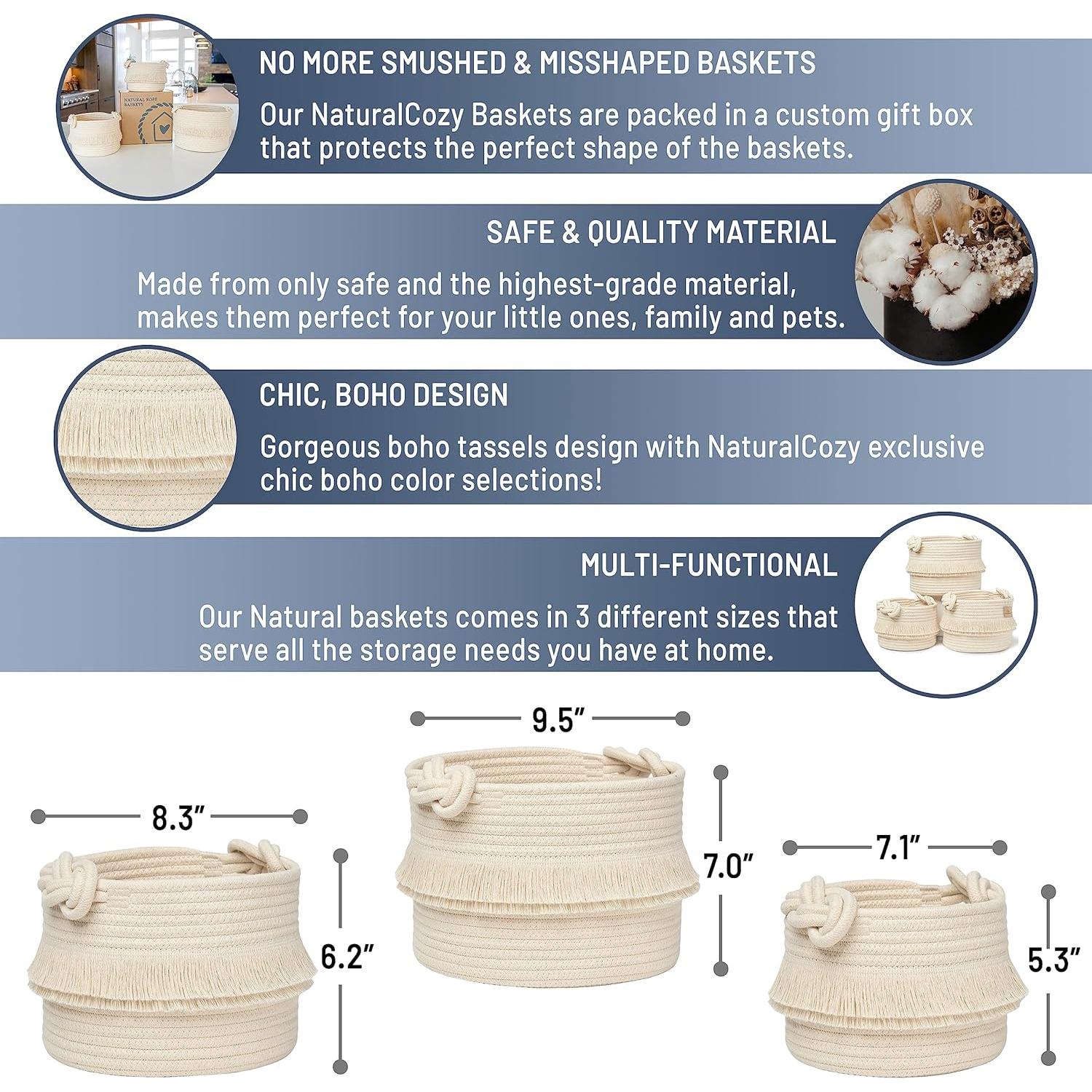 Juego de 3 Cestas de Almacenamiento NaturalCozy Beige