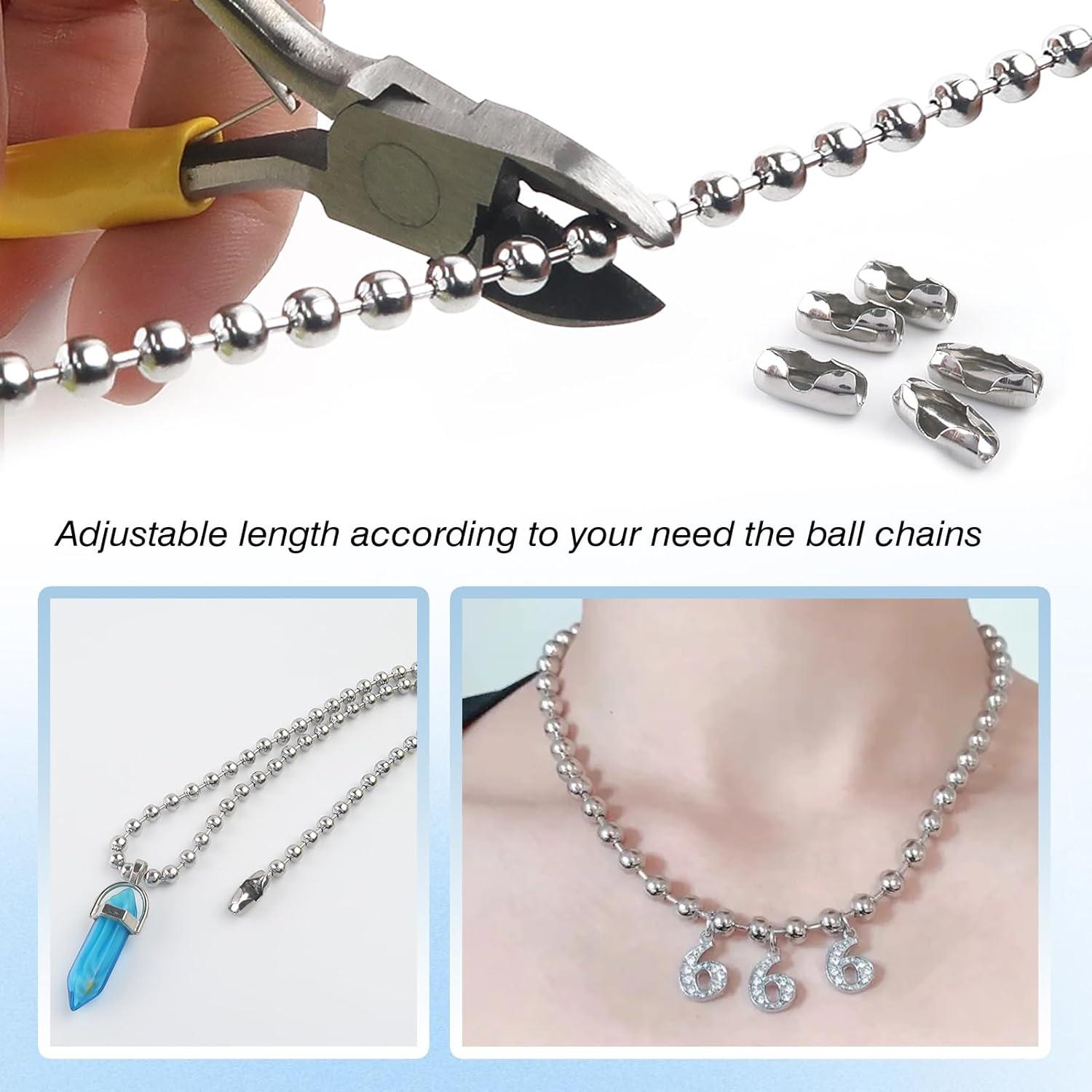 TOAOB 9.8 Feet Stainless Steel Ball Bead Chain 4.5 mm Beaded Chain with 10pcs Matching Connector Clasps for Jewelry Making Necklace Keychain Dog Tag Chain