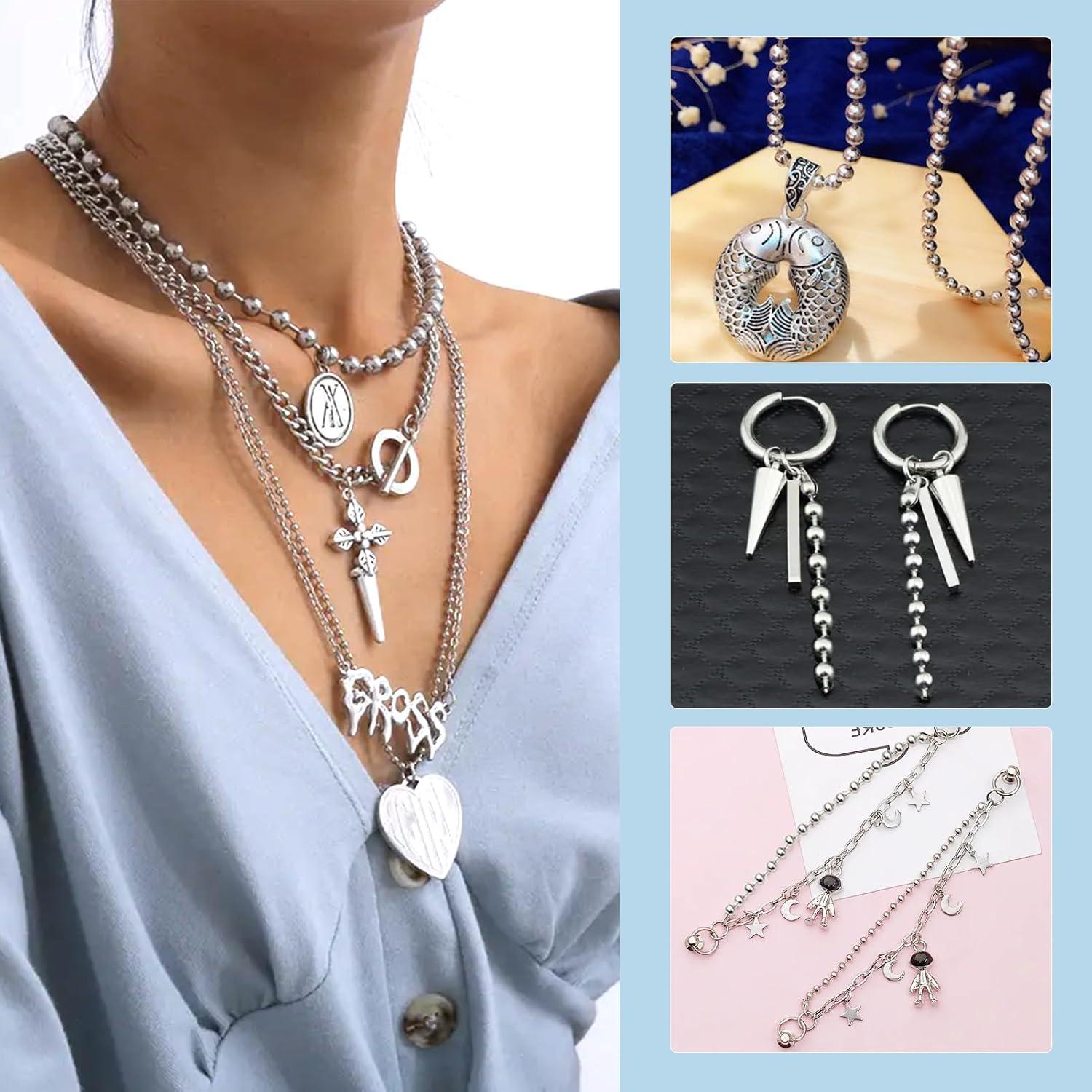 TOAOB 9.8 Feet Stainless Steel Ball Bead Chain 4.5 mm Beaded Chain with 10pcs Matching Connector Clasps for Jewelry Making Necklace Keychain Dog Tag Chain