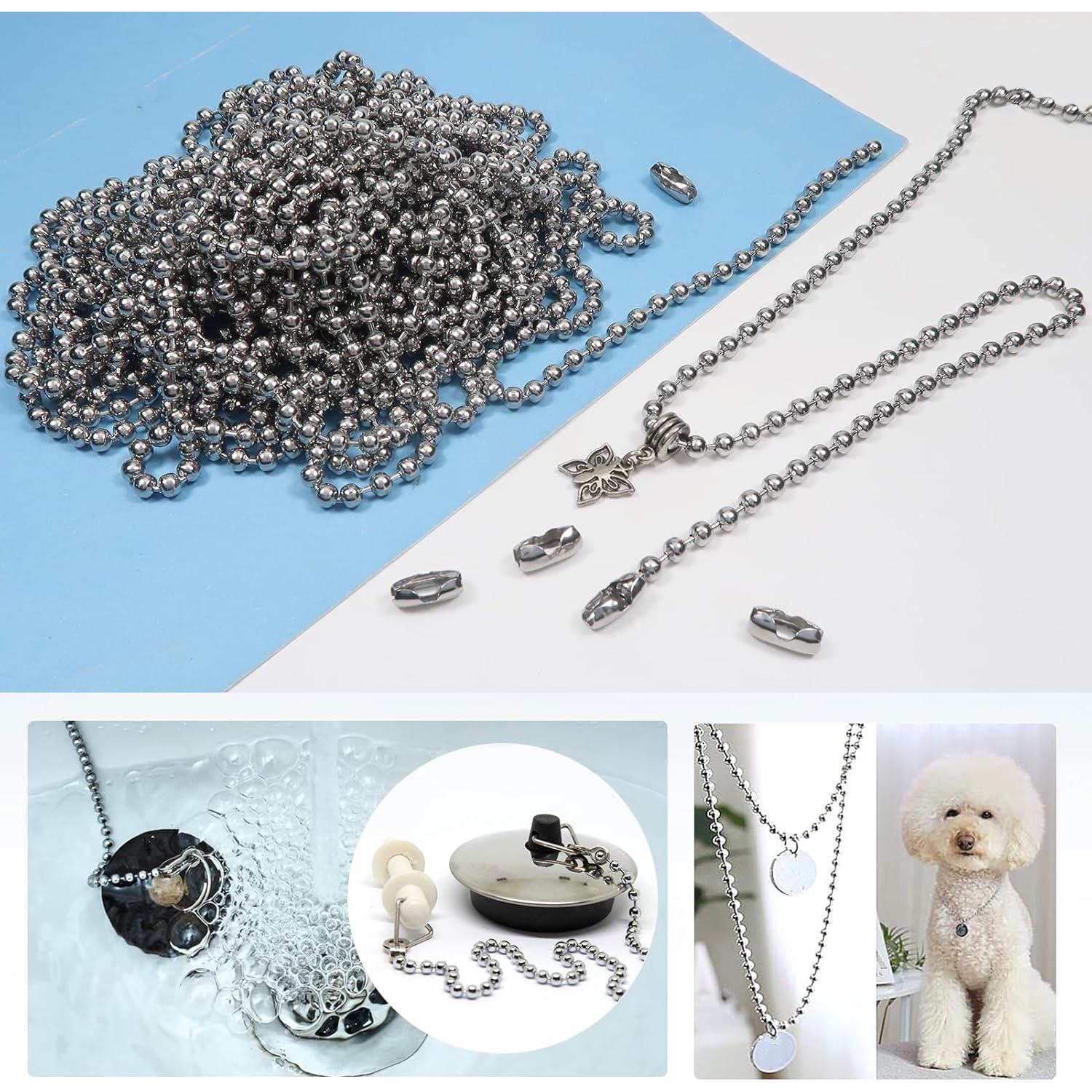 TOAOB 9.8 Feet Stainless Steel Ball Bead Chain 4.5 mm Beaded Chain with 10pcs Matching Connector Clasps for Jewelry Making Necklace Keychain Dog Tag Chain