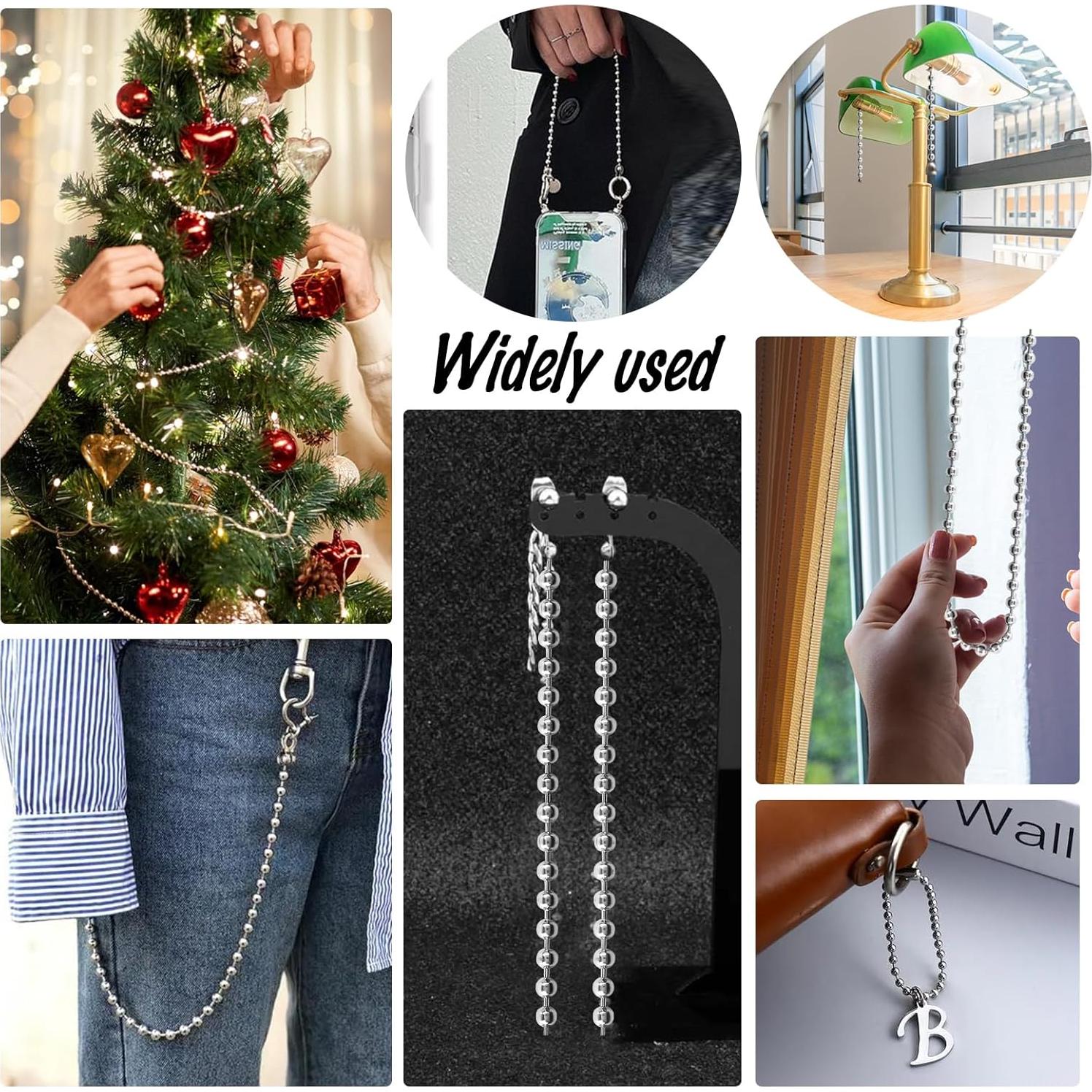 TOAOB 9.8 Feet Stainless Steel Ball Bead Chain 4.5 mm Beaded Chain with 10pcs Matching Connector Clasps for Jewelry Making Necklace Keychain Dog Tag Chain