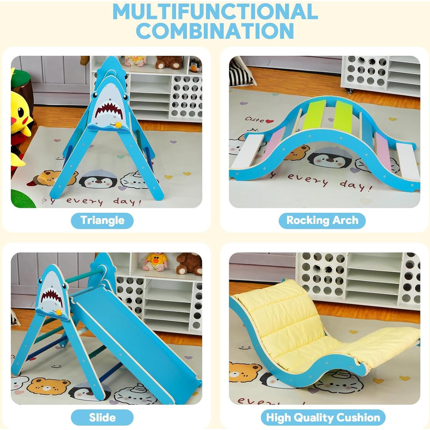 Conjunto Triángulo Pikler KidsBuddy Azul 9 en 1 para Niños