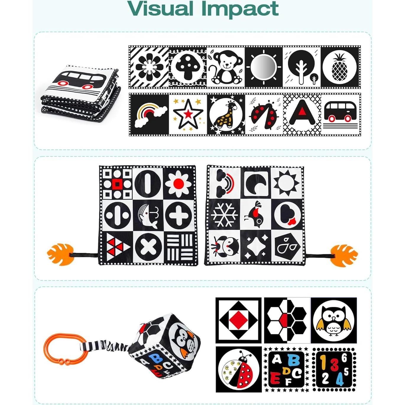 Conjunto de Juguetes Sensoriales para Bebés 0-12 Meses B&W