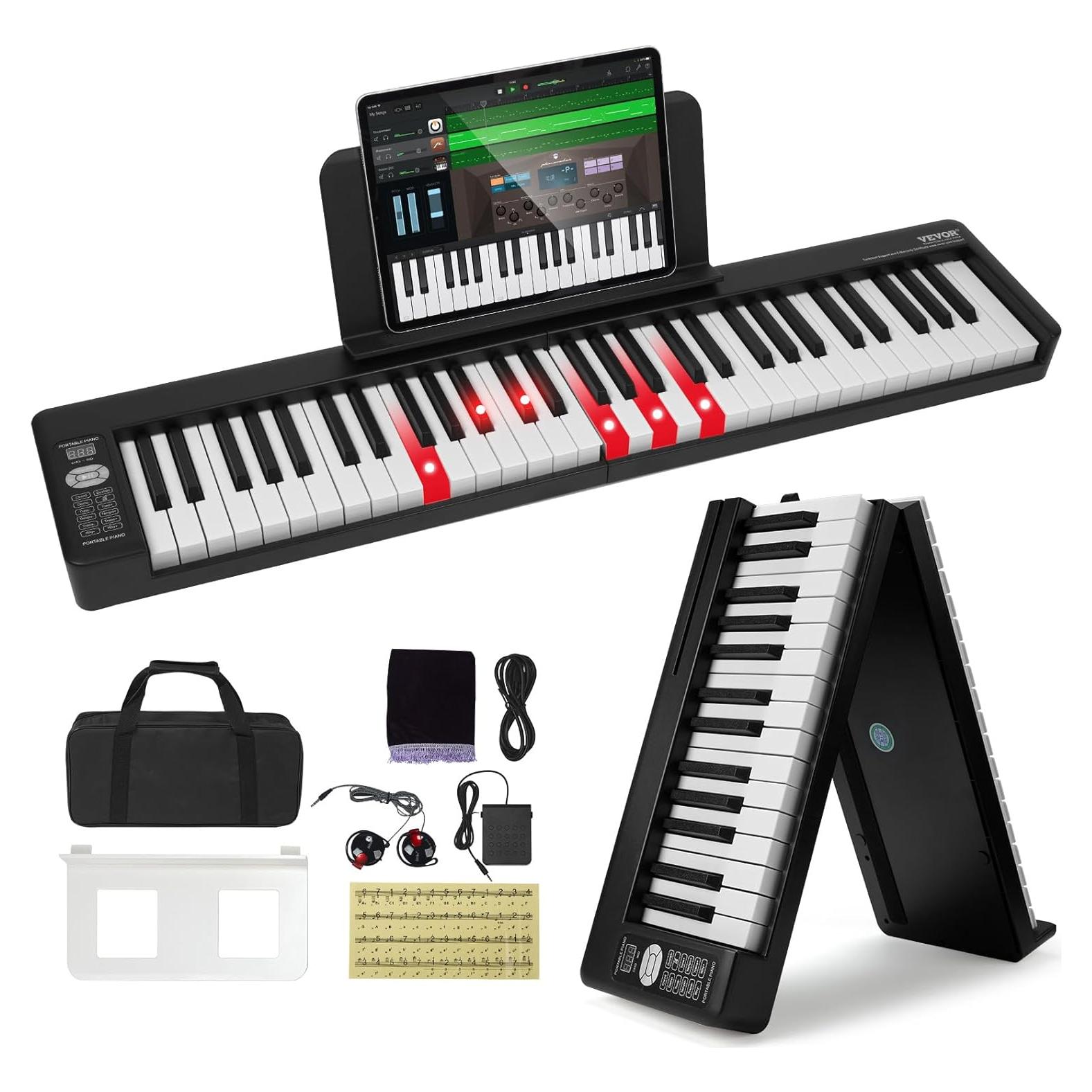 Piano Electrónico Digital Plegable VEVOR BX-11 61 Teclas Negro