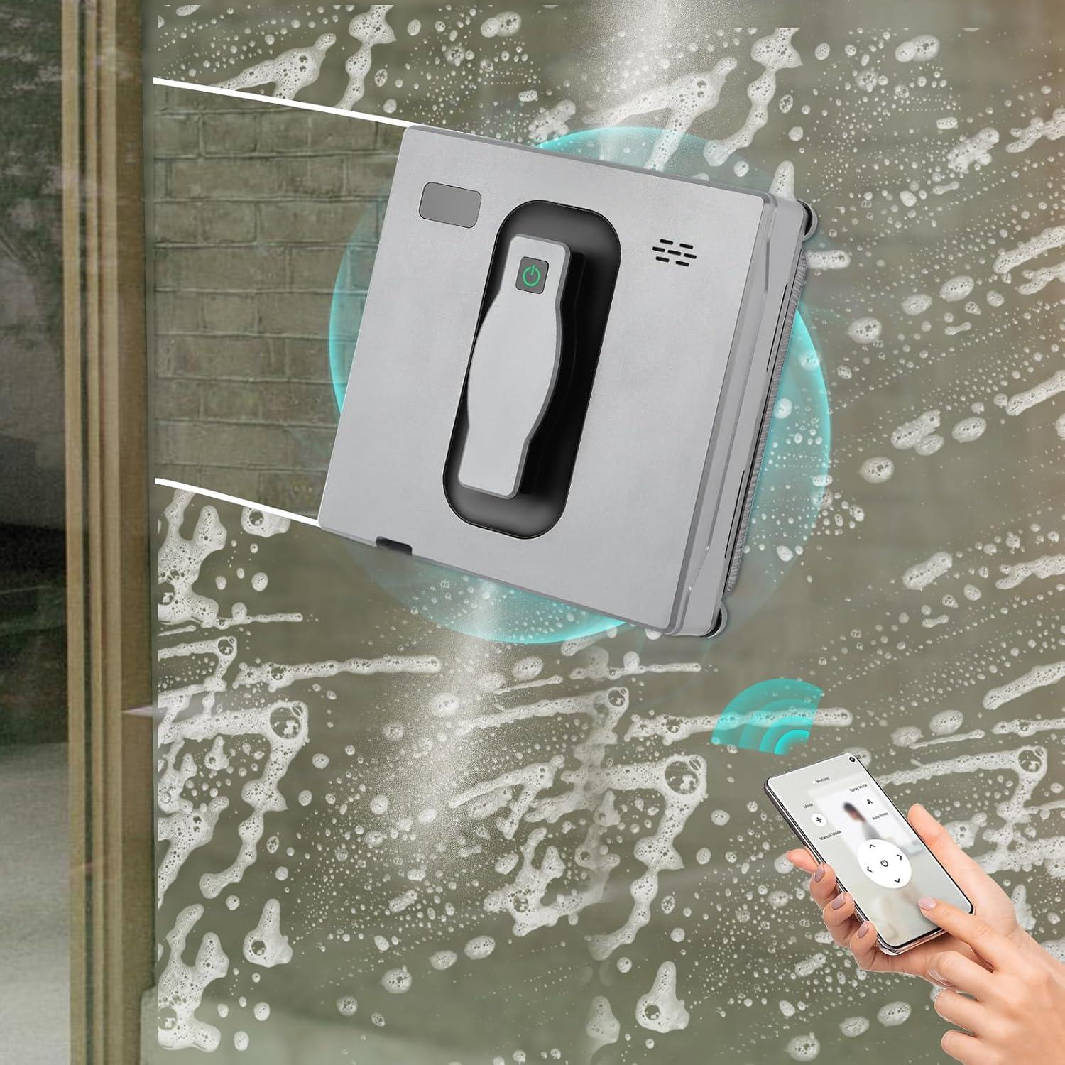 Automatic Window Vacuum Cleaner 2.7inch Window Cleaner Robot 3 Modes Available Dual Water Spray 538.2ft² Cleaning Area Re-Mote& APP Control Win-dow Cleaning Machine for High-Rise Tiles Glass (Grey)