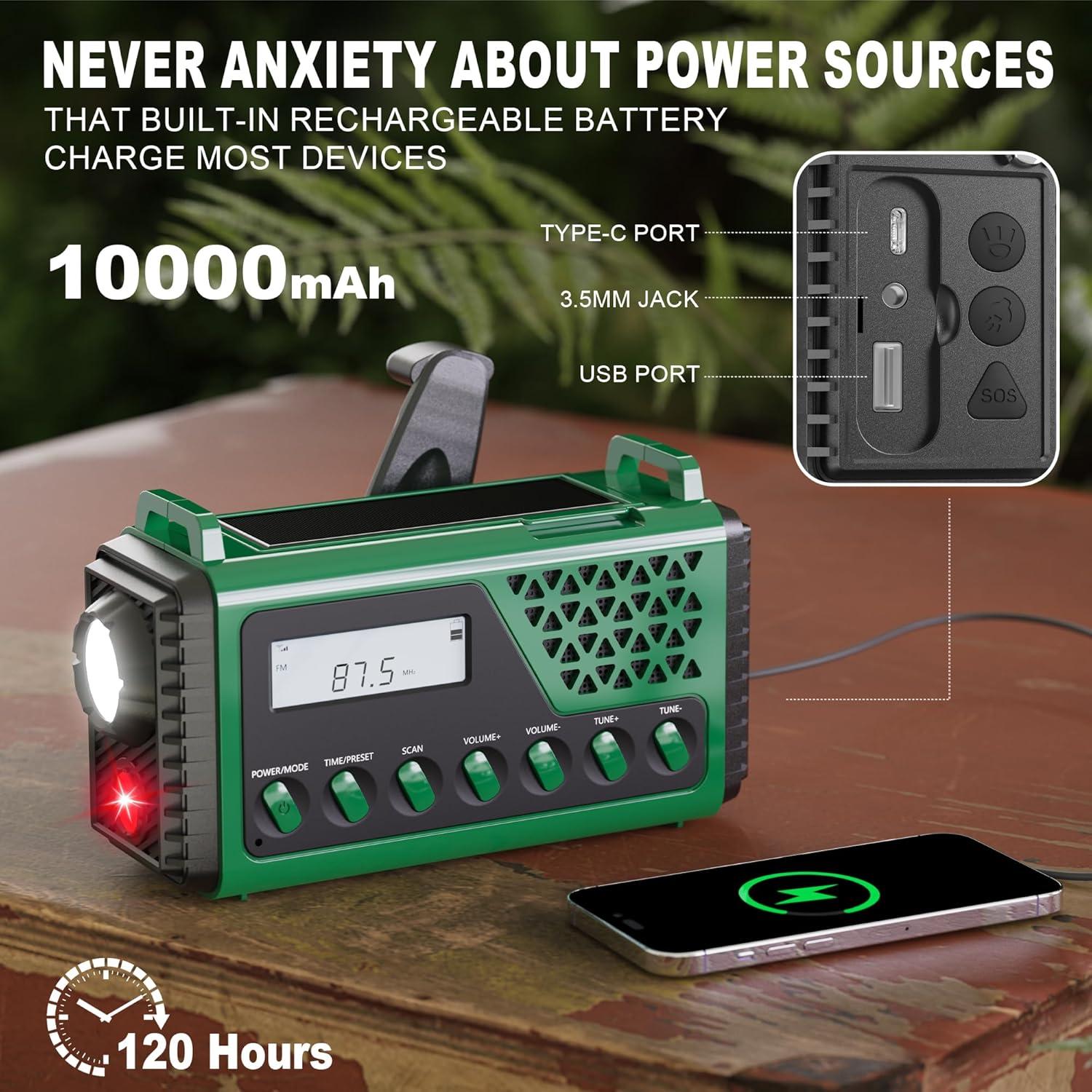 Radio Meteorológica Portátil DexScout Verde 10000mAh Solar