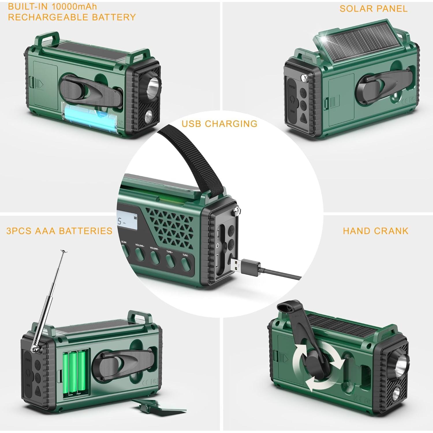 Radio Meteorológica Portátil DexScout Verde 10000mAh Solar