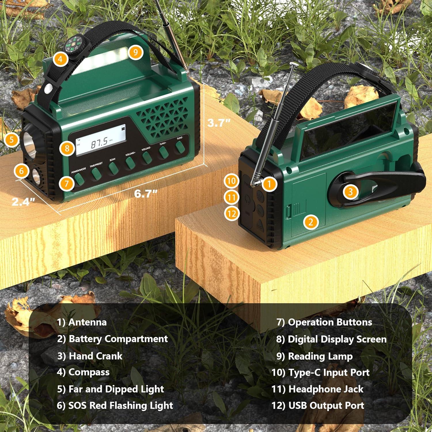 Radio Meteorológica Portátil DexScout Verde 10000mAh Solar