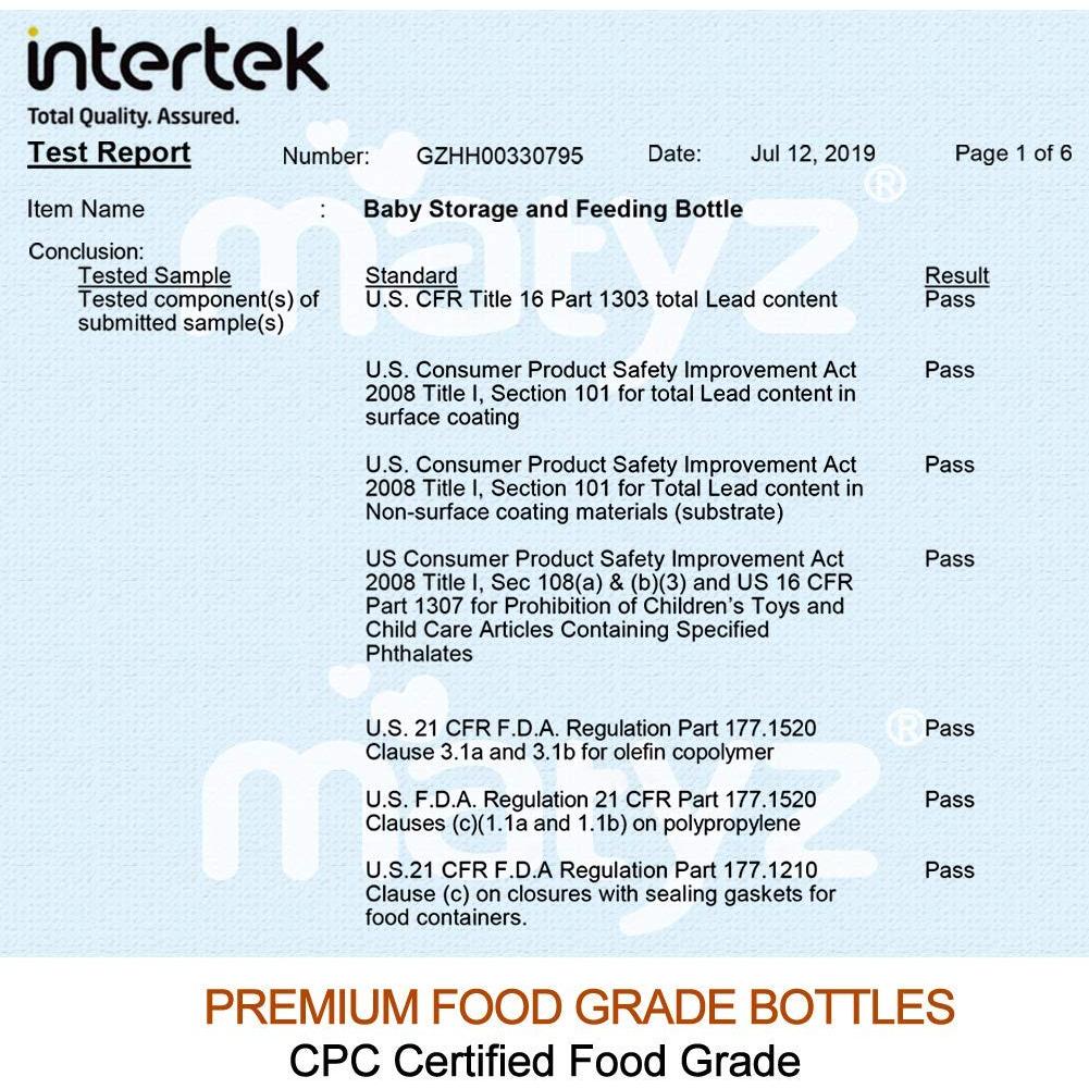 Matyz 4 Botellas de Almacenamiento de Leche Materna 170ml