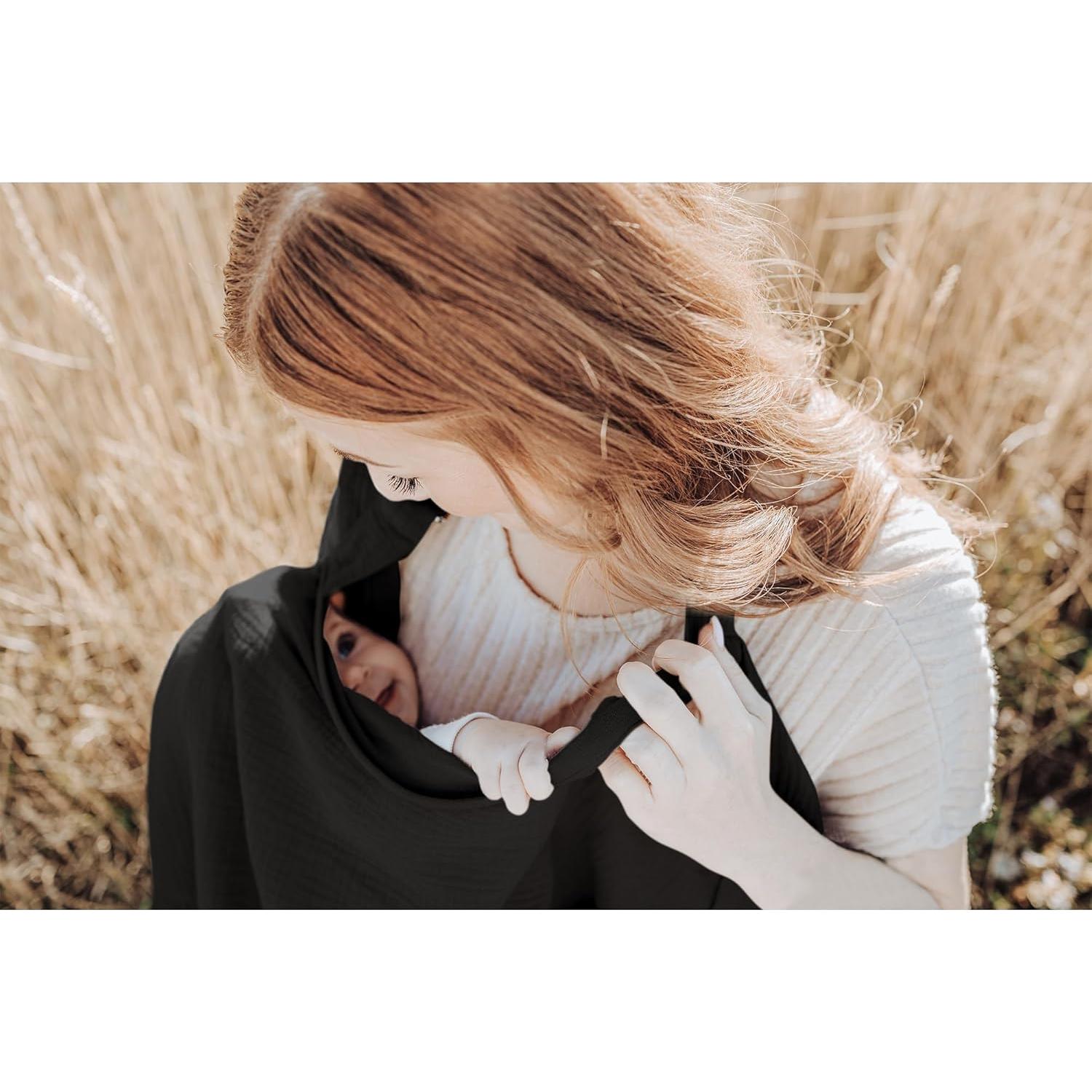 Cubierta de Lactancia Konssy 100% Algodón Transpirable Negro