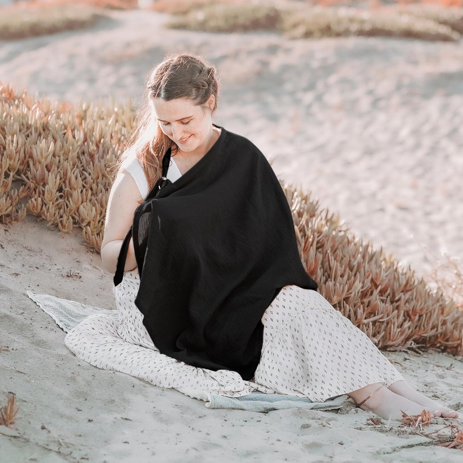 Cubierta de Lactancia Konssy 100% Algodón Transpirable Negro