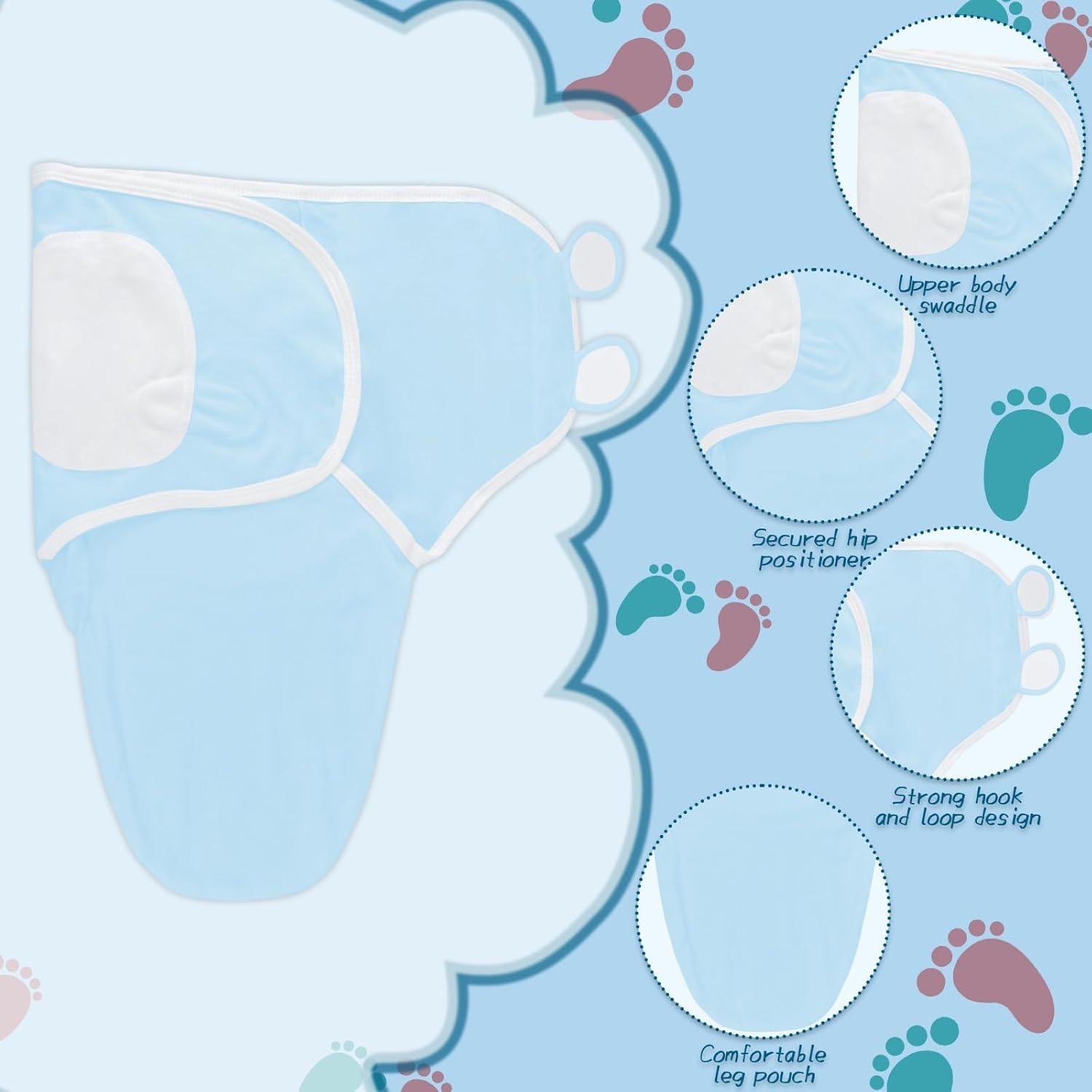 Saco de Sueño para Bebés Fecawd 0-3 Meses Azul Ajustable