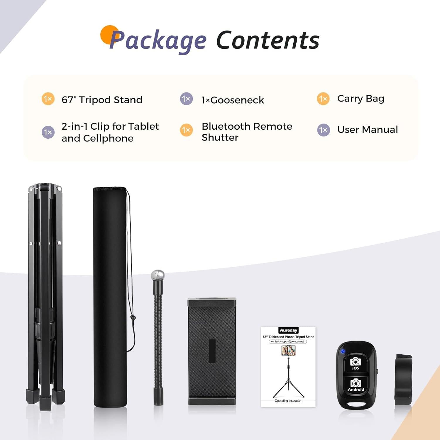 Soporte de trípode ajustable Aureday 67" (170.2 cm) para tabletas