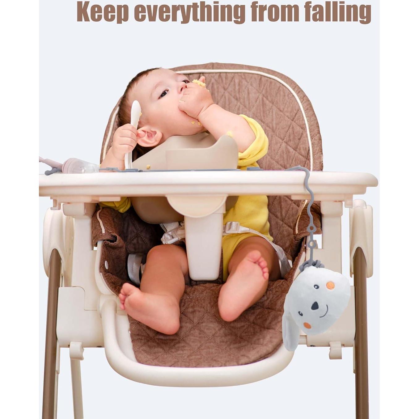 Strong Suction Baby Placemat, STARTURFLYU Silicone Toddler Plate with 4 Toy Straps & Anti-Peel Design, Dishwasher Safe Travel-Friendly Sensory Mat for High Chair, Airplane, Baby Led Weaning (Gray)