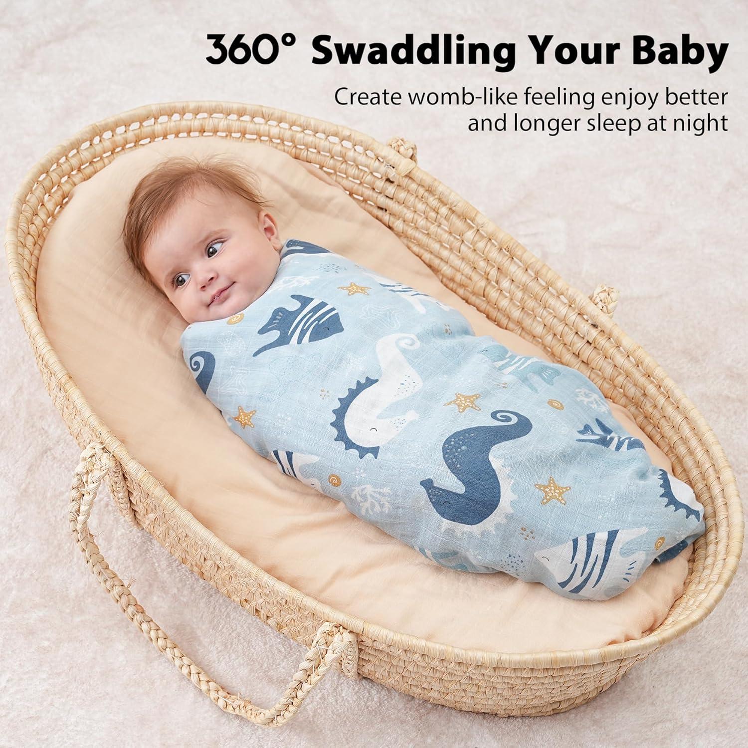 Yoofoss Muslin Swaddle Blankets, 4-Pack Receiving Blankets for Baby Boys and Girls, 47 x 47 Inches Baby Swaddle Neutral Wrap 70% Rayon from Bamboo and 30% Organic Cotton