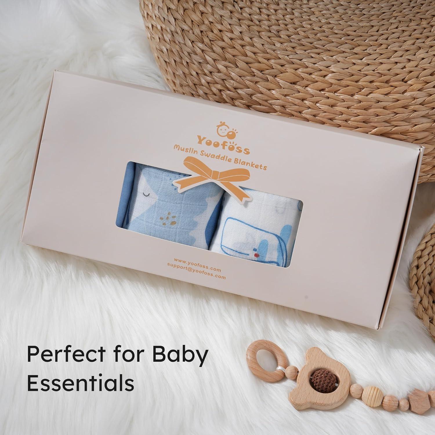 Yoofoss Muslin Swaddle Blankets, 4-Pack Receiving Blankets for Baby Boys and Girls, 47 x 47 Inches Baby Swaddle Neutral Wrap 70% Rayon from Bamboo and 30% Organic Cotton