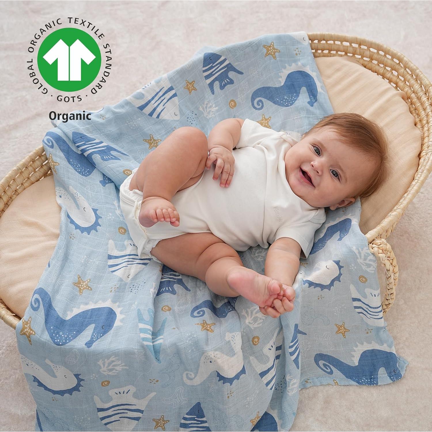 Yoofoss Muslin Swaddle Blankets, 4-Pack Receiving Blankets for Baby Boys and Girls, 47 x 47 Inches Baby Swaddle Neutral Wrap 70% Rayon from Bamboo and 30% Organic Cotton