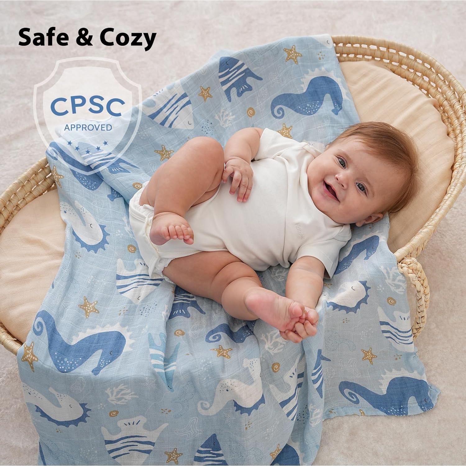 Yoofoss Muslin Swaddle Blankets, 4-Pack Receiving Blankets for Baby Boys and Girls, 47 x 47 Inches Baby Swaddle Neutral Wrap 70% Rayon from Bamboo and 30% Organic Cotton