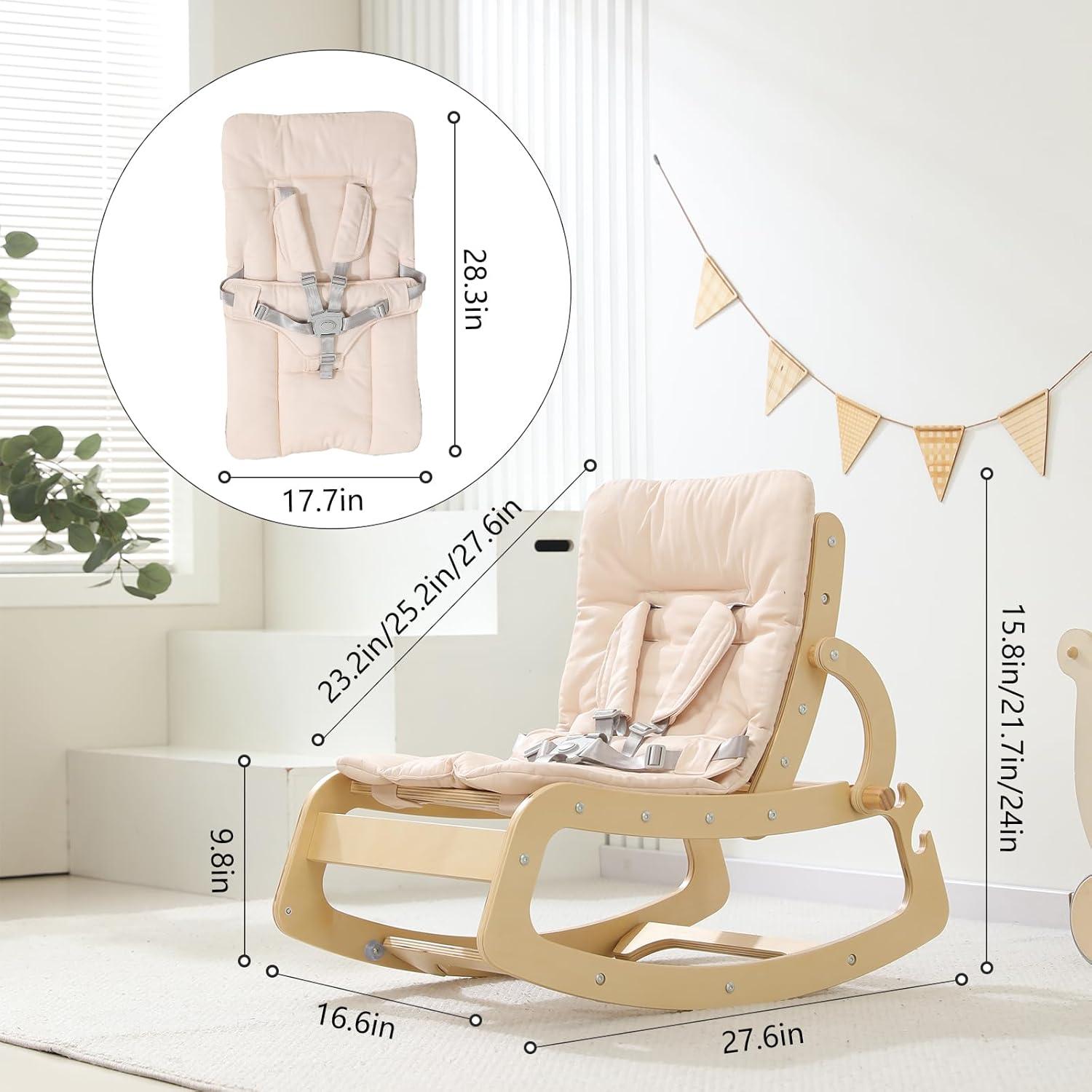 Silla Mecedora 3 en 1 Ergonomica WTTBA8001 Beige para Bebés