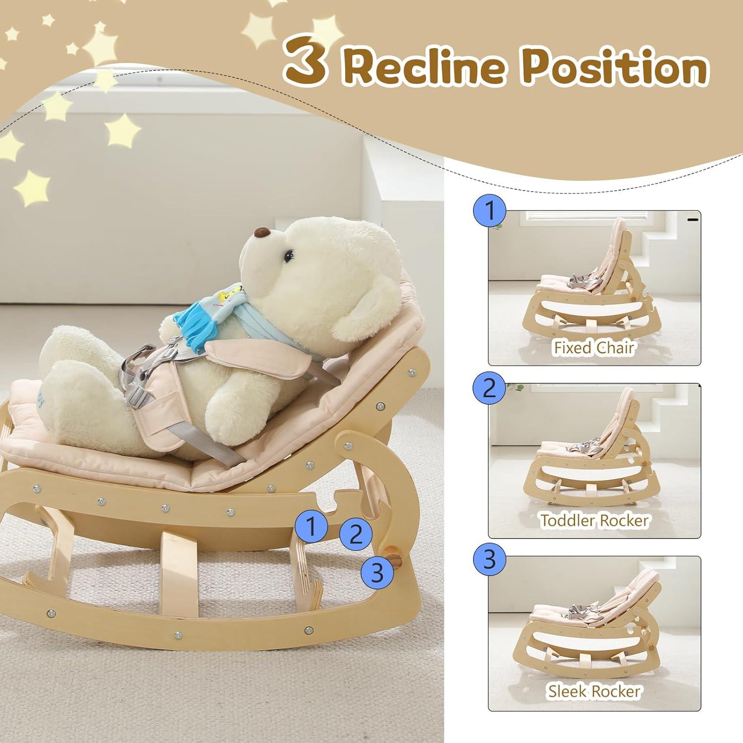 Silla Mecedora 3 en 1 Ergonomica WTTBA8001 Beige para Bebés