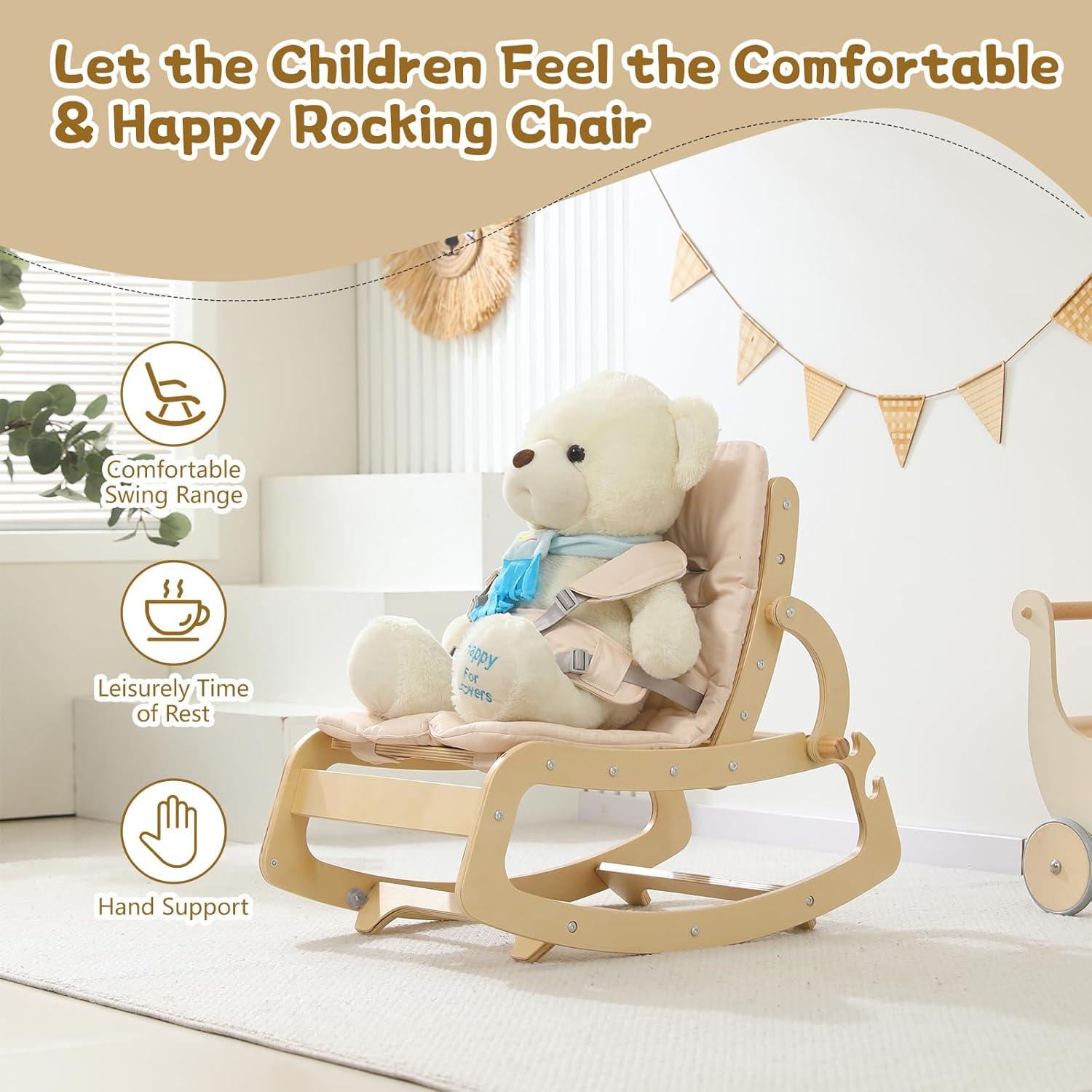 Silla Mecedora 3 en 1 Ergonomica WTTBA8001 Beige para Bebés