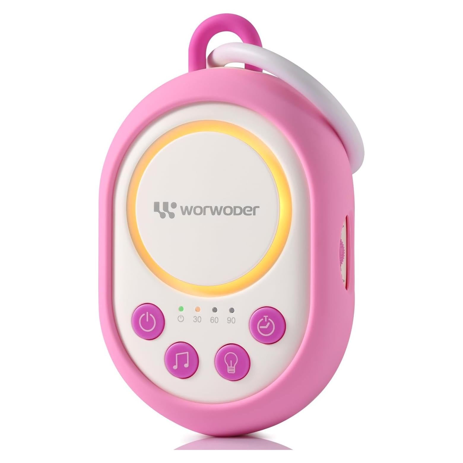 Máquina de Sonido para Bebés WorWoder Rosa, 20 Sonidos, Luz Nocturna