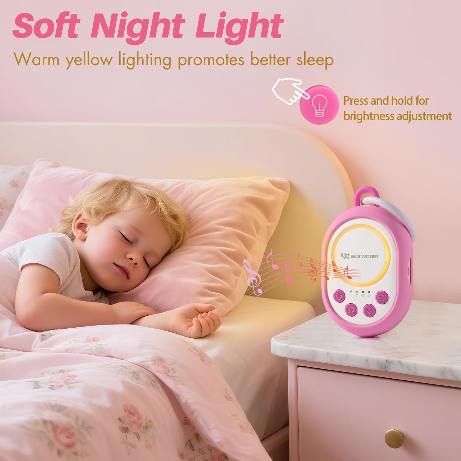Máquina de Sonido para Bebés WorWoder Rosa, 20 Sonidos, Luz Nocturna