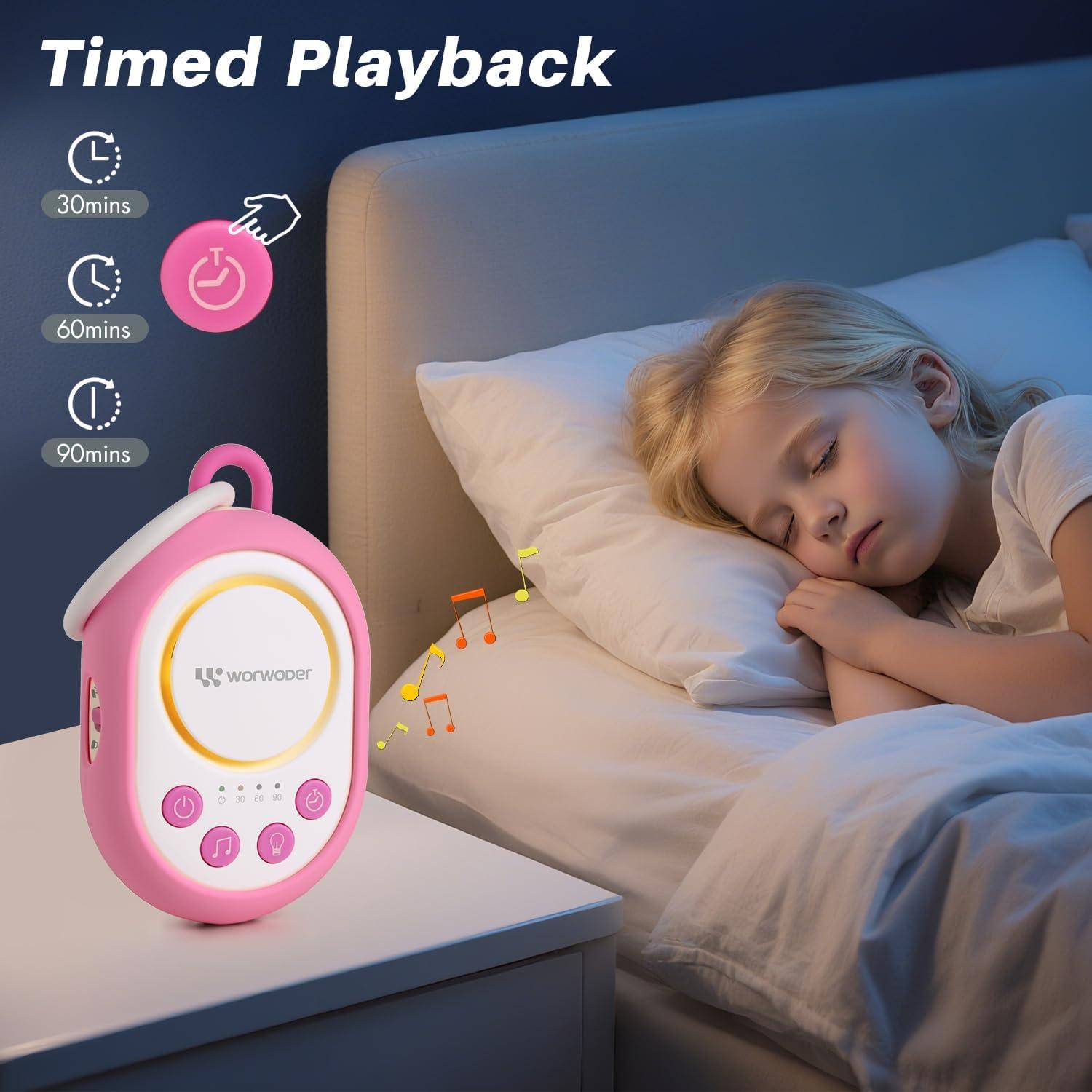 Máquina de Sonido para Bebés WorWoder Rosa, 20 Sonidos, Luz Nocturna