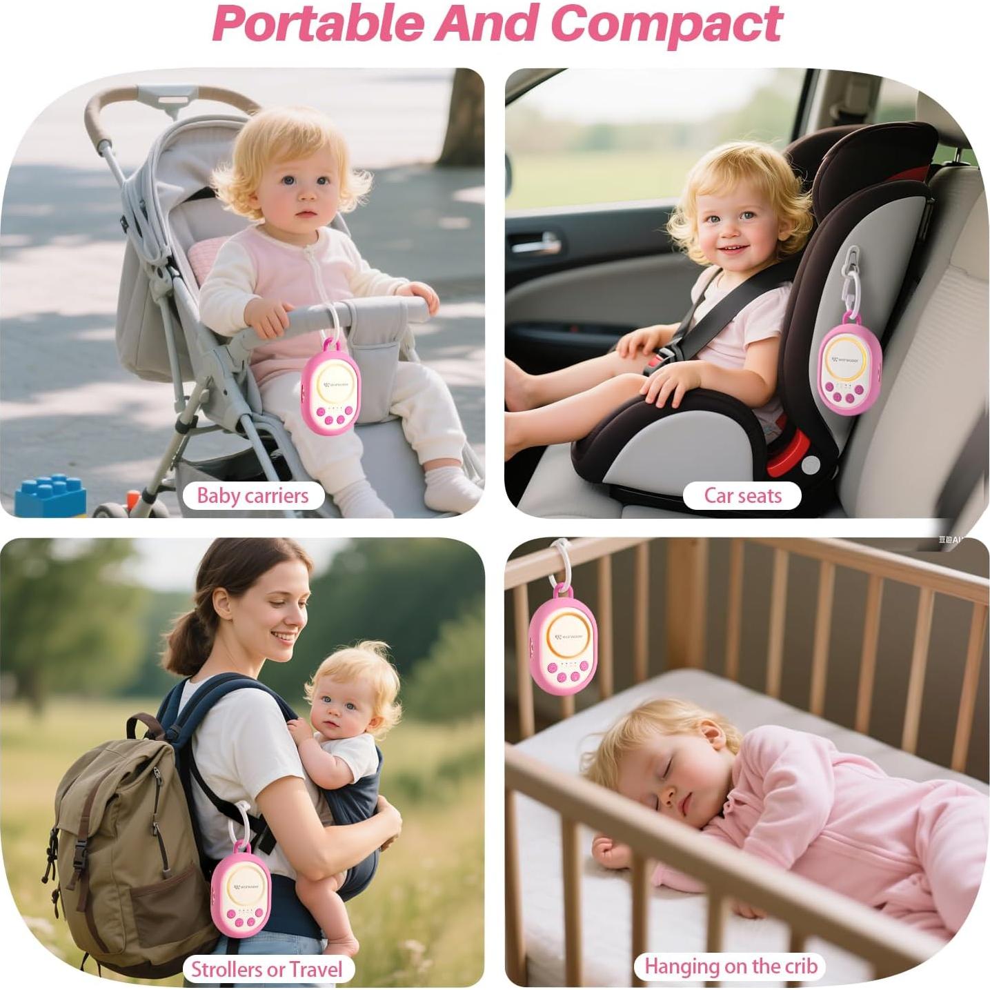 Máquina de Sonido para Bebés WorWoder Rosa, 20 Sonidos, Luz Nocturna