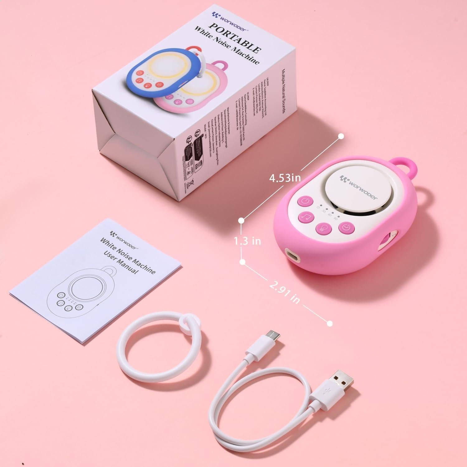 Máquina de Sonido para Bebés WorWoder Rosa, 20 Sonidos, Luz Nocturna