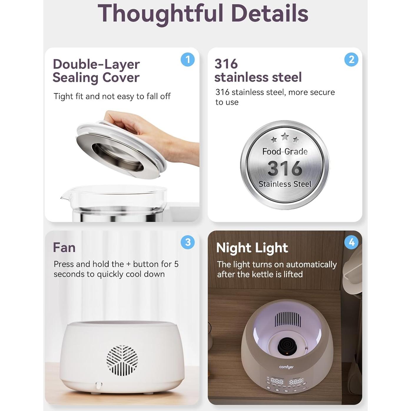 Calentador de Botellas Comfyer BK01 con Luz Nocturna y 6 Temperaturas