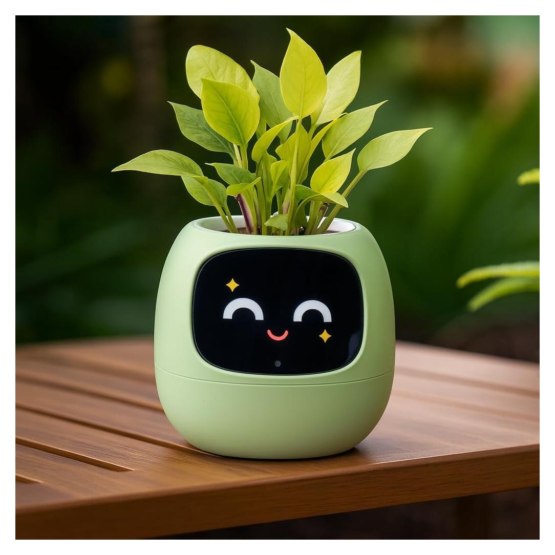 Maceta Inteligente Vibezy AI - Interactiva, Autoriego, Blanca