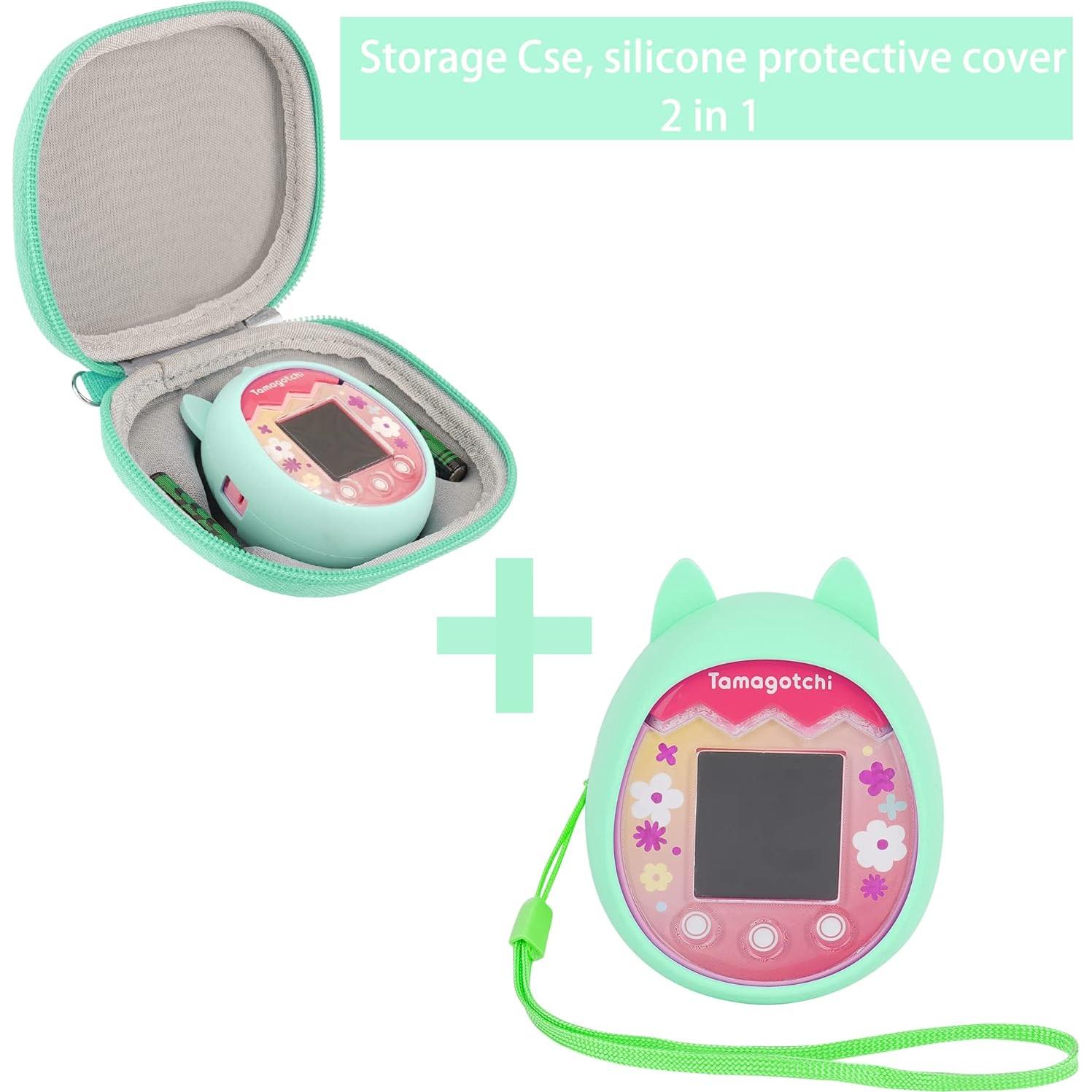 Funda de Silicona y Almacenamiento EVA para Tamagotchi Pix - Verde
