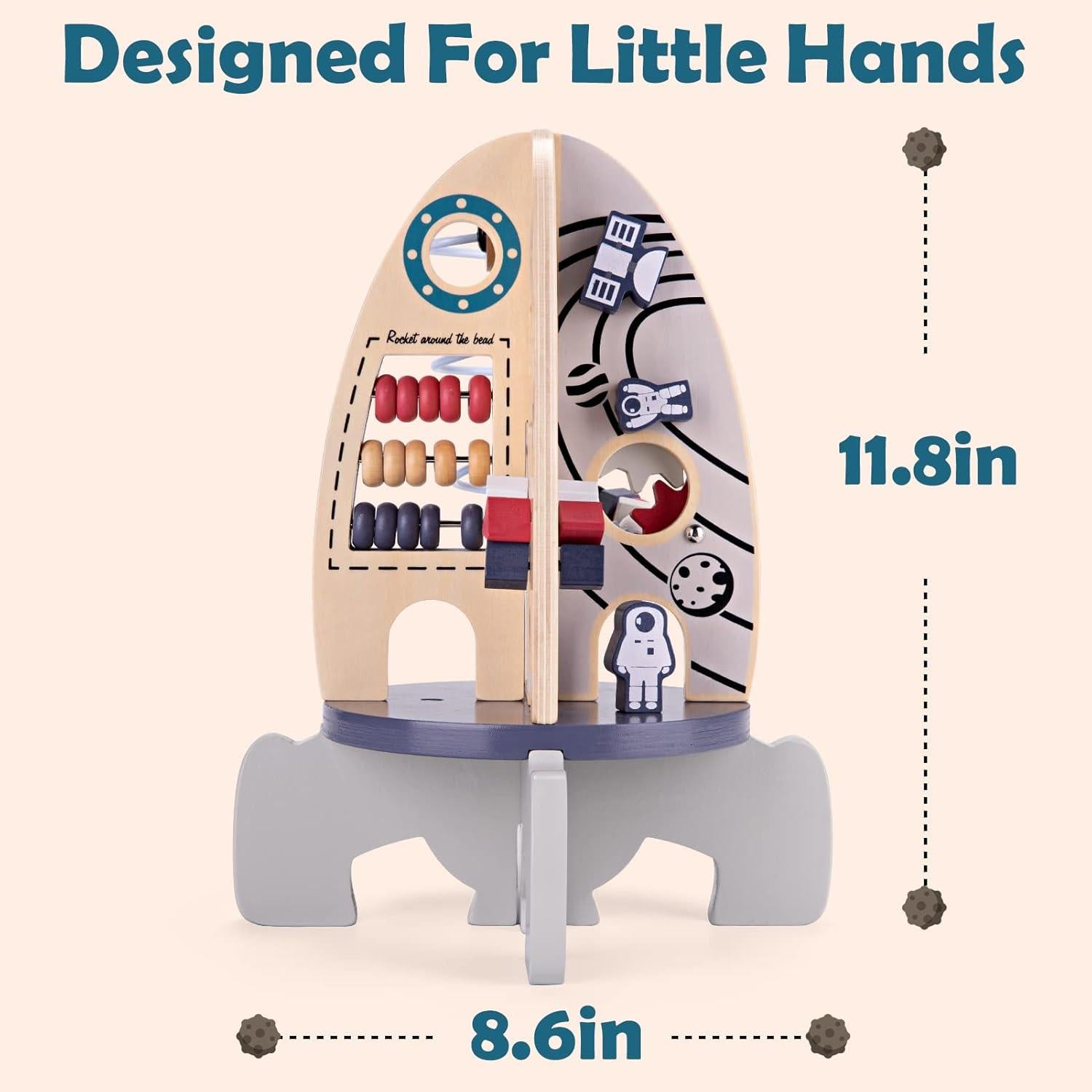 Cubo de Actividades de Madera Wdmiya Cohete 4 en 1 para Bebés
