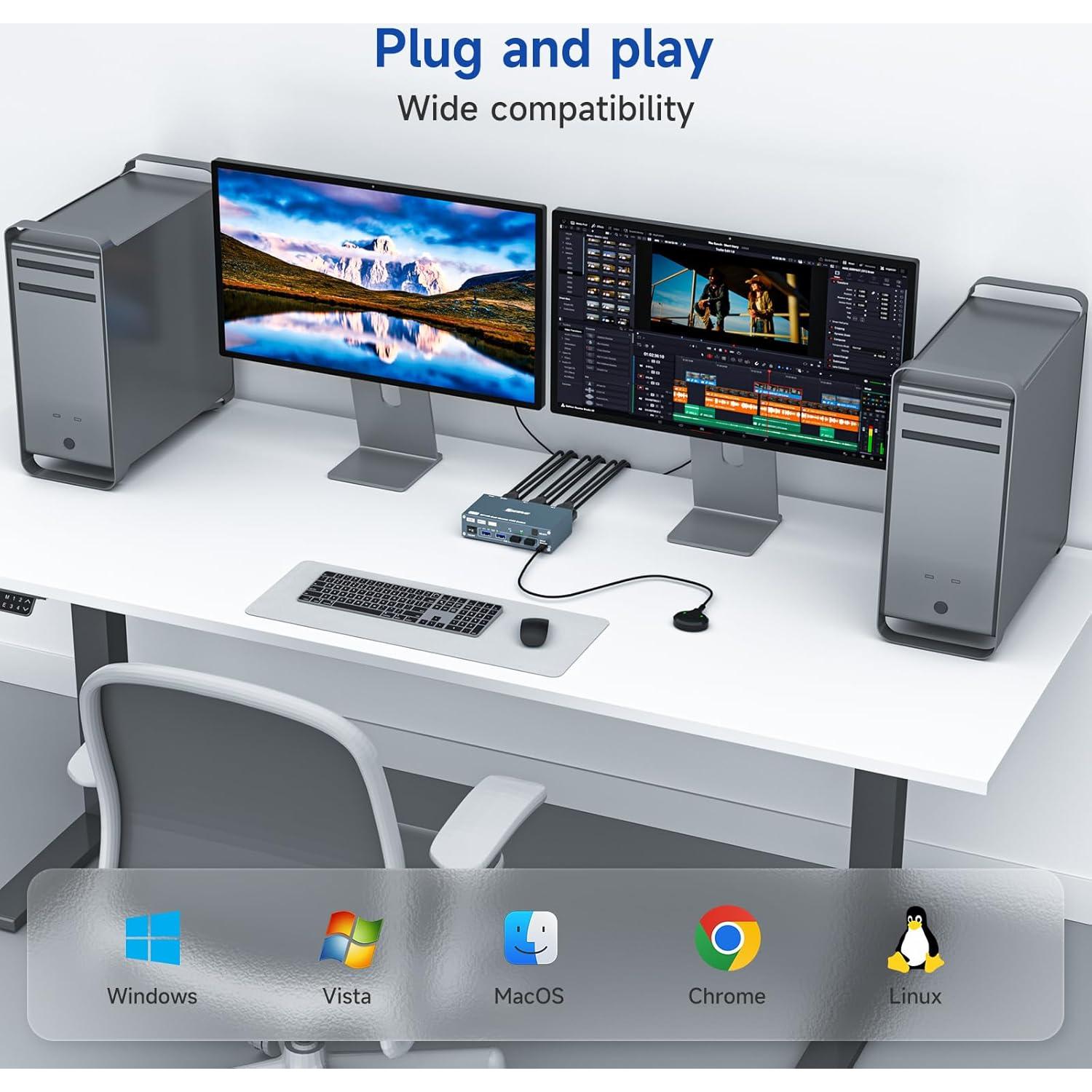 Interruptor KVM 2 Monitores HDMI y DisplayPort 8K 60Hz