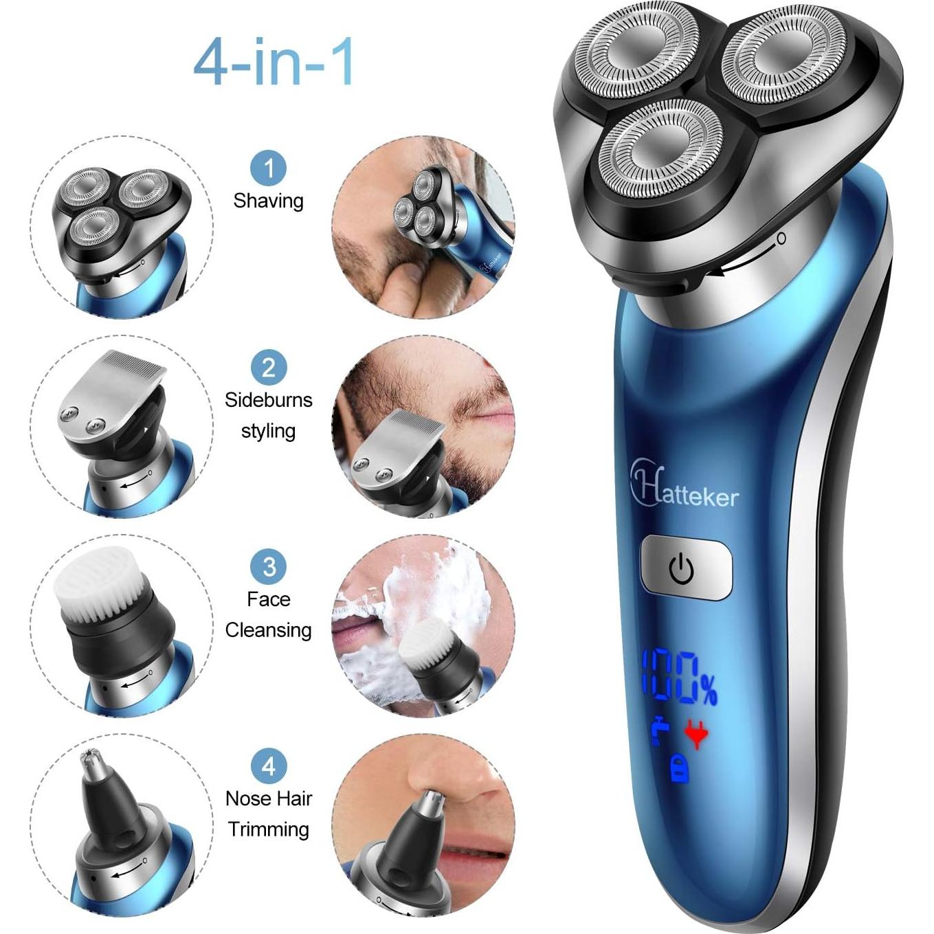 Afeitadora Eléctrica Hatteker RSCX-9608 4 en 1 Impermeable