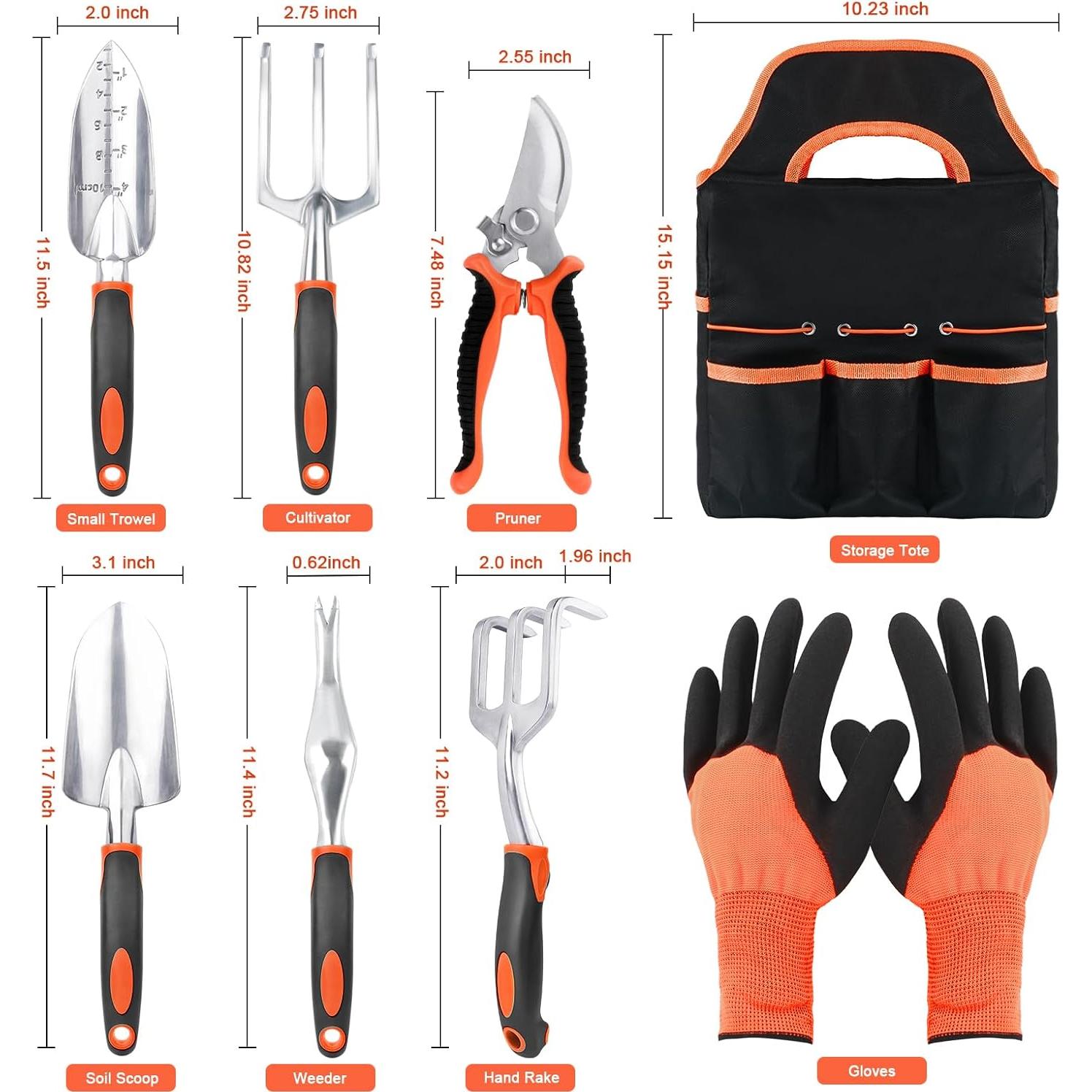 Juego de Herramientas de Jardín MECHEER 8 Piezas con Bolsa Naranja