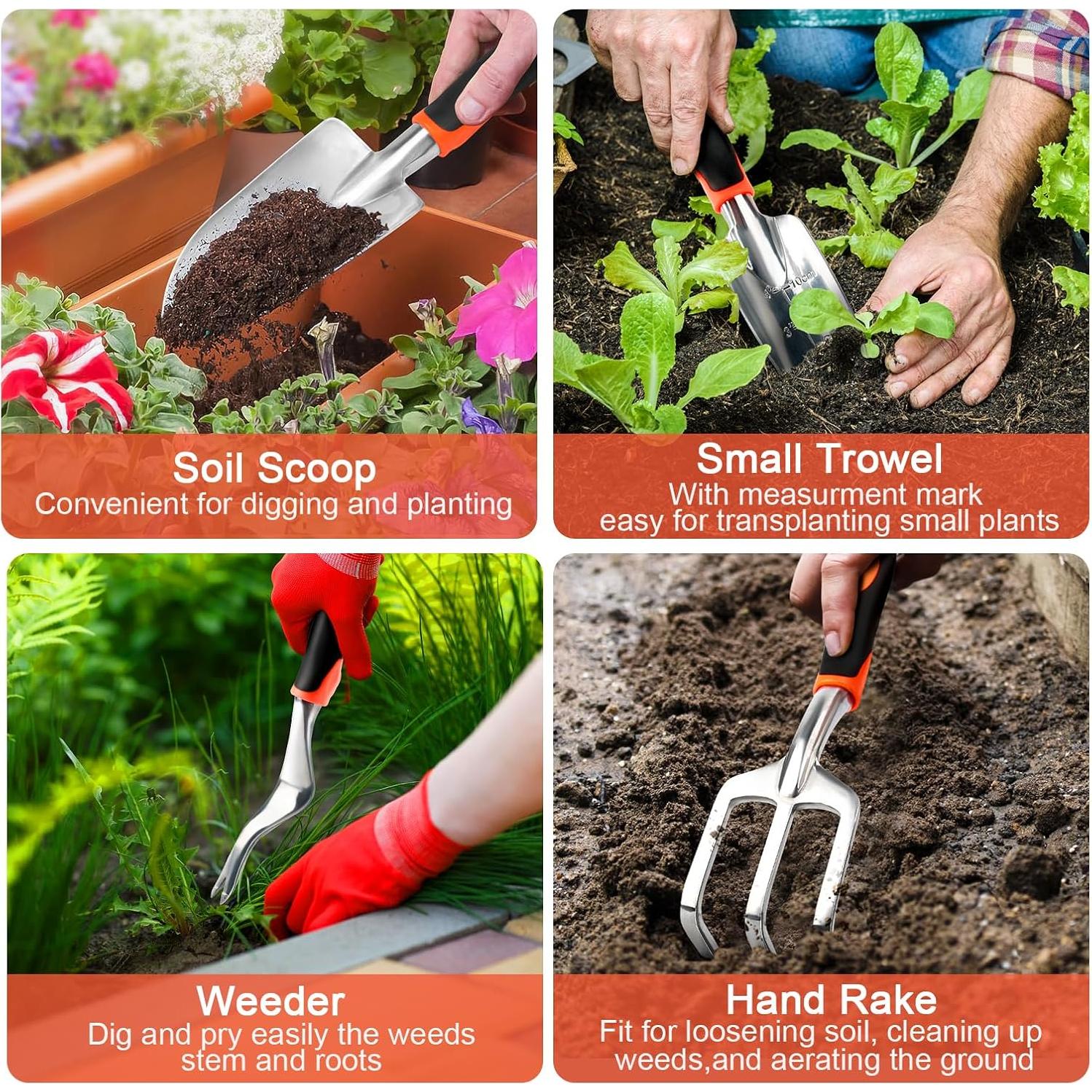 Juego de Herramientas de Jardín MECHEER 8 Piezas con Bolsa Naranja