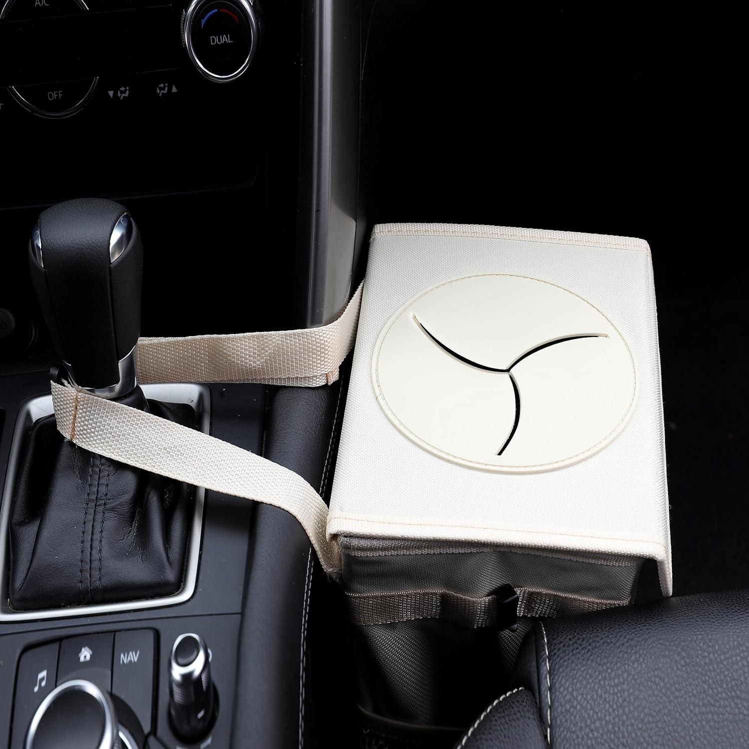 Basurero de coche AOKJOY beige con tapa y 3 bolsillos