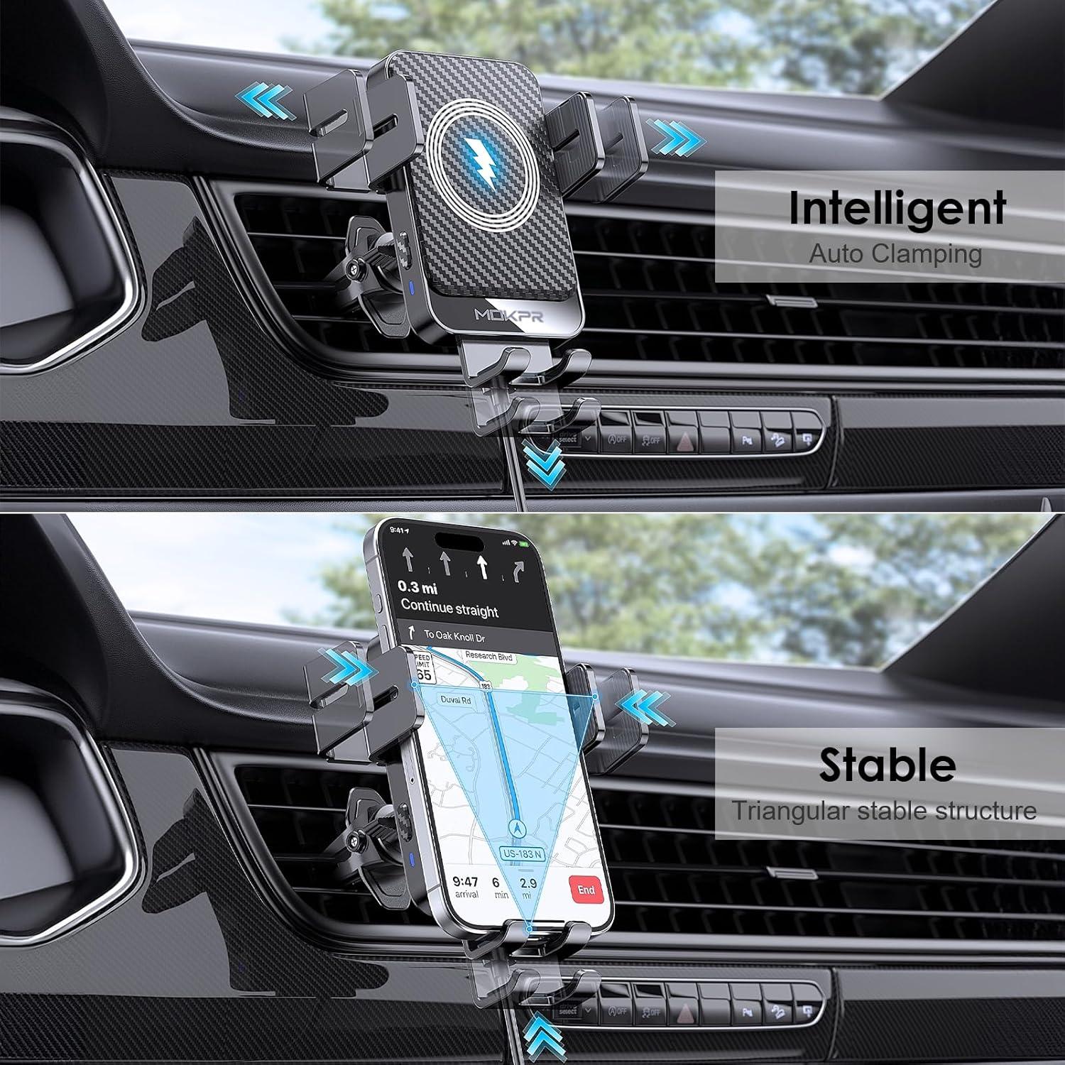 Cargador Inalámbrico para Auto MOKPR 15W Soporte Teléfono