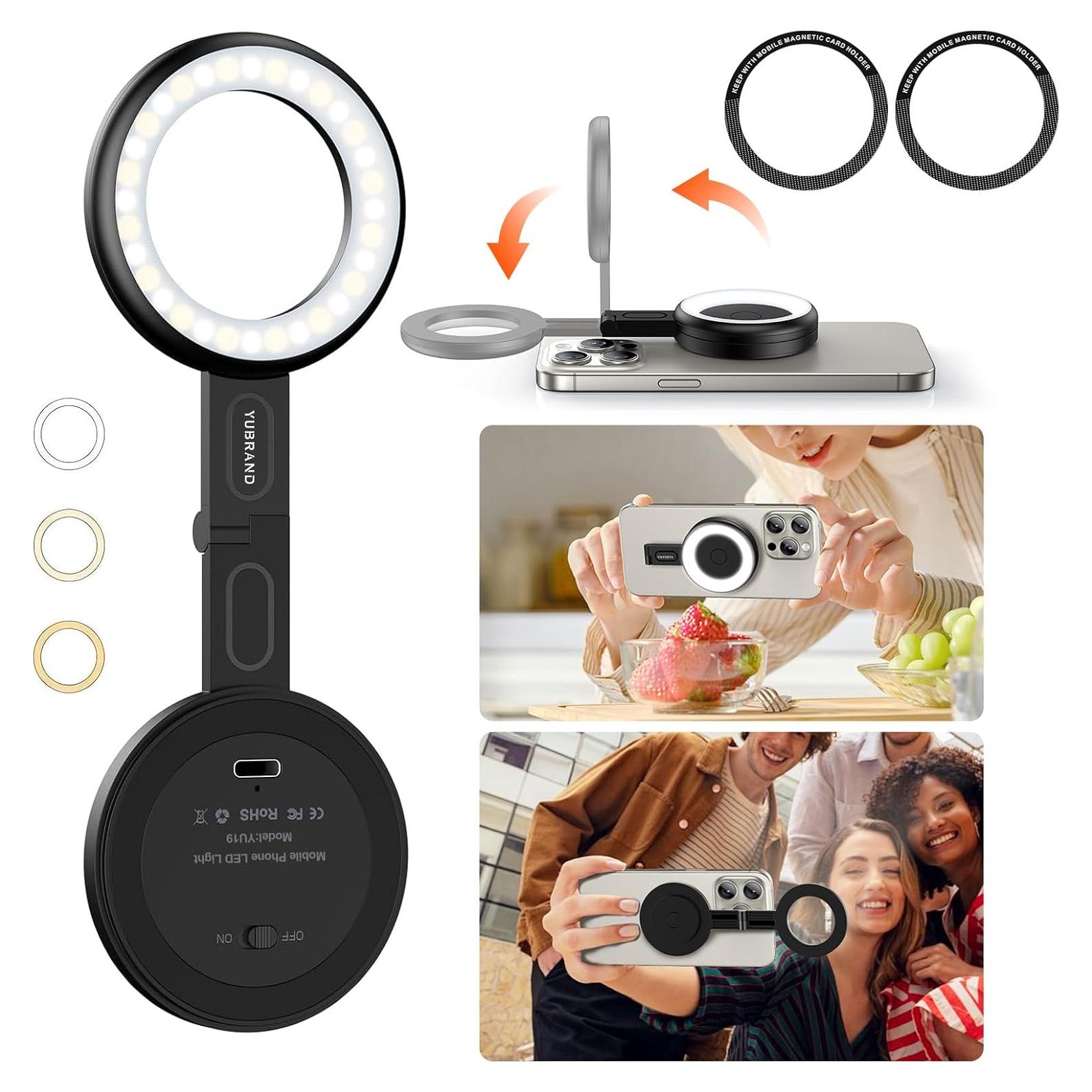 Anillo de Luz LED YUBRAND para iPhone 32 LEDs 6 Modos Compacto