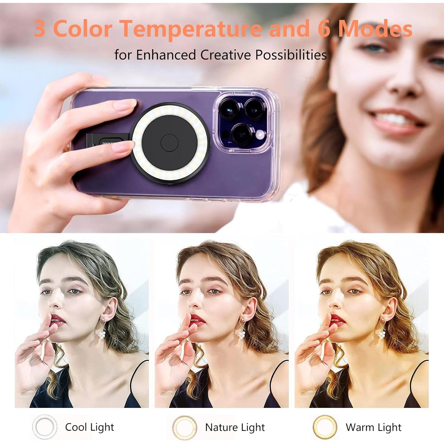 Anillo de Luz LED YUBRAND para iPhone 32 LEDs 6 Modos Compacto