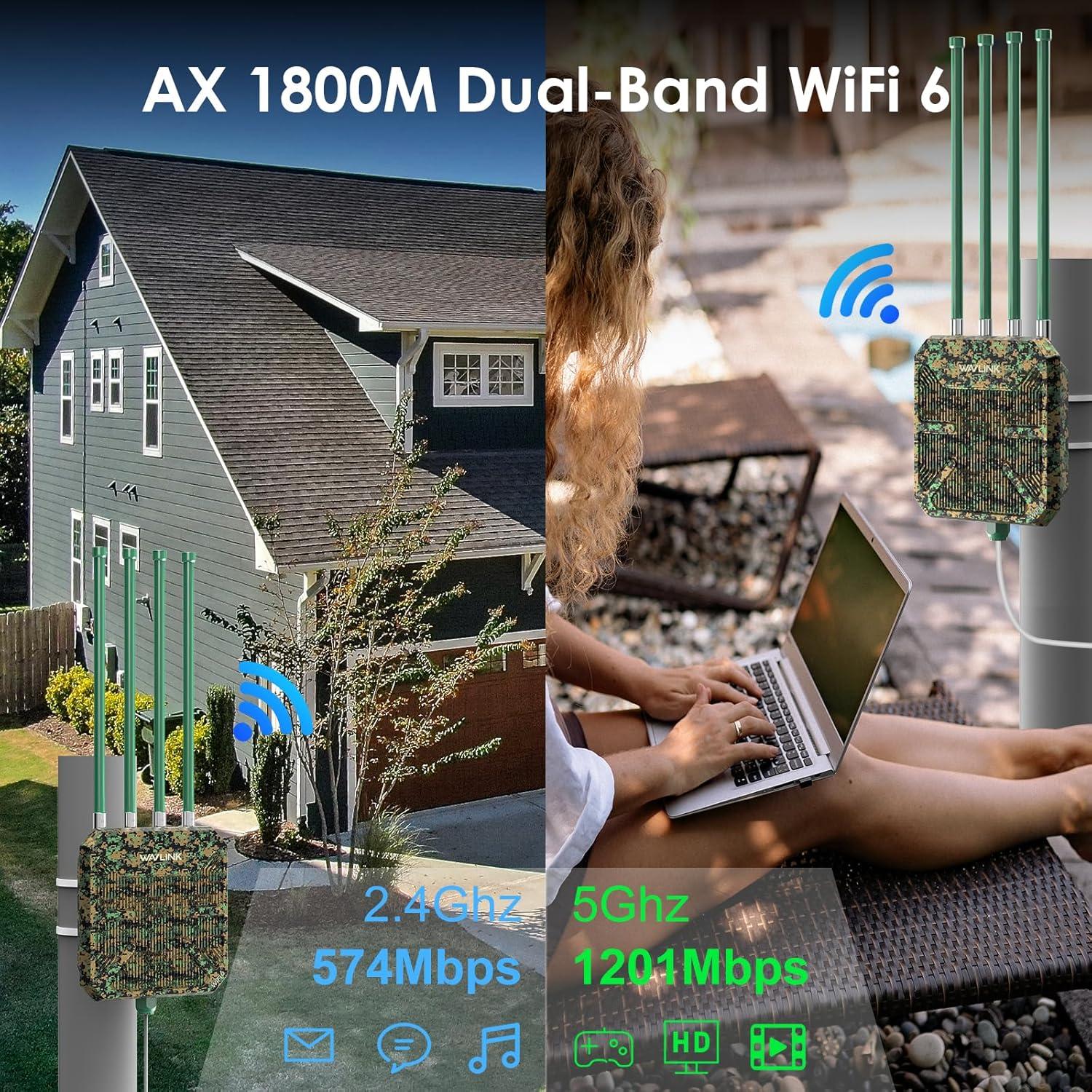 Extensor WiFi 6 Exterior WAVLINK WL-WN573HX1-B, IP67, 4x8dBi