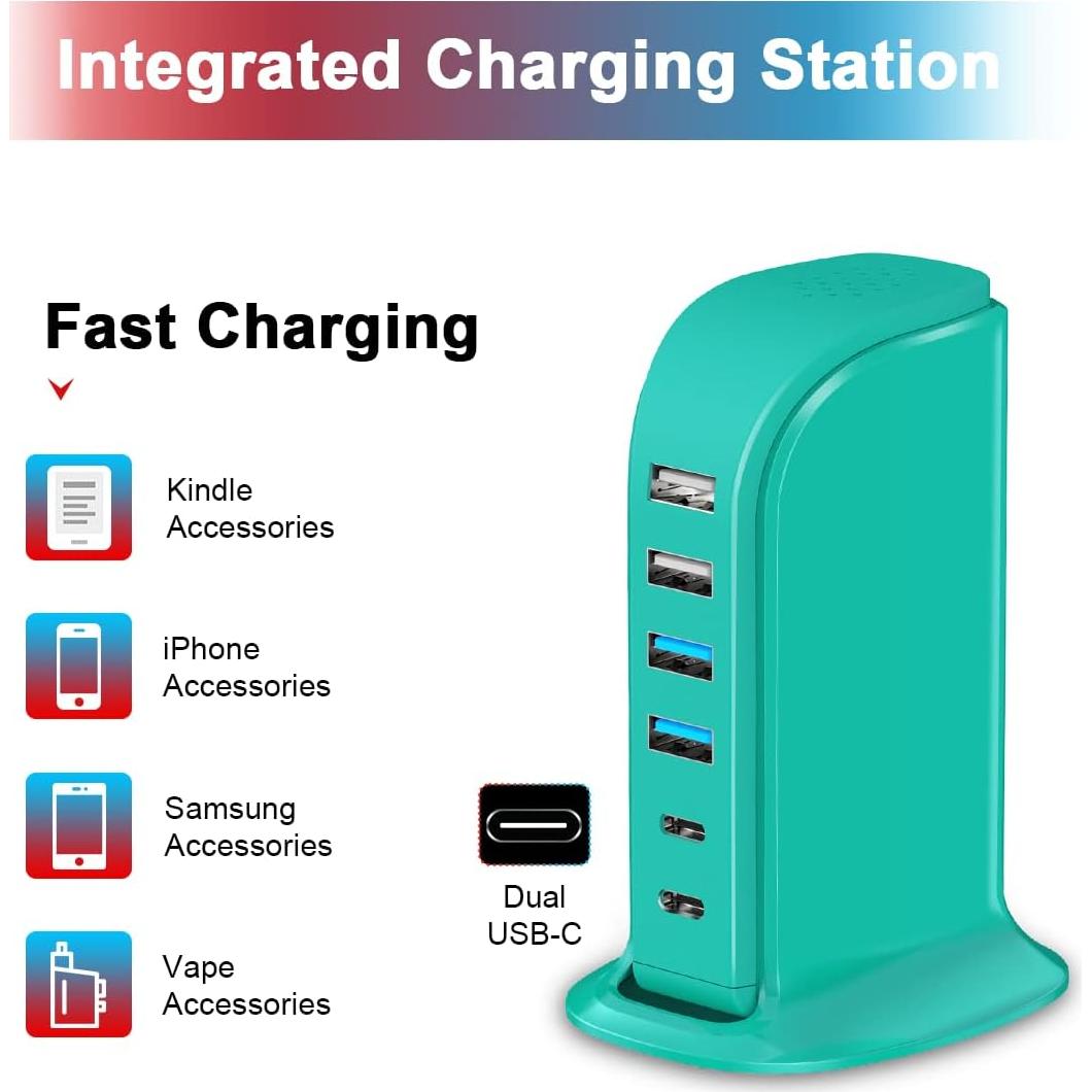 Bloque de Carga USB Upoy Y006C 6 Puertos 8A Verde