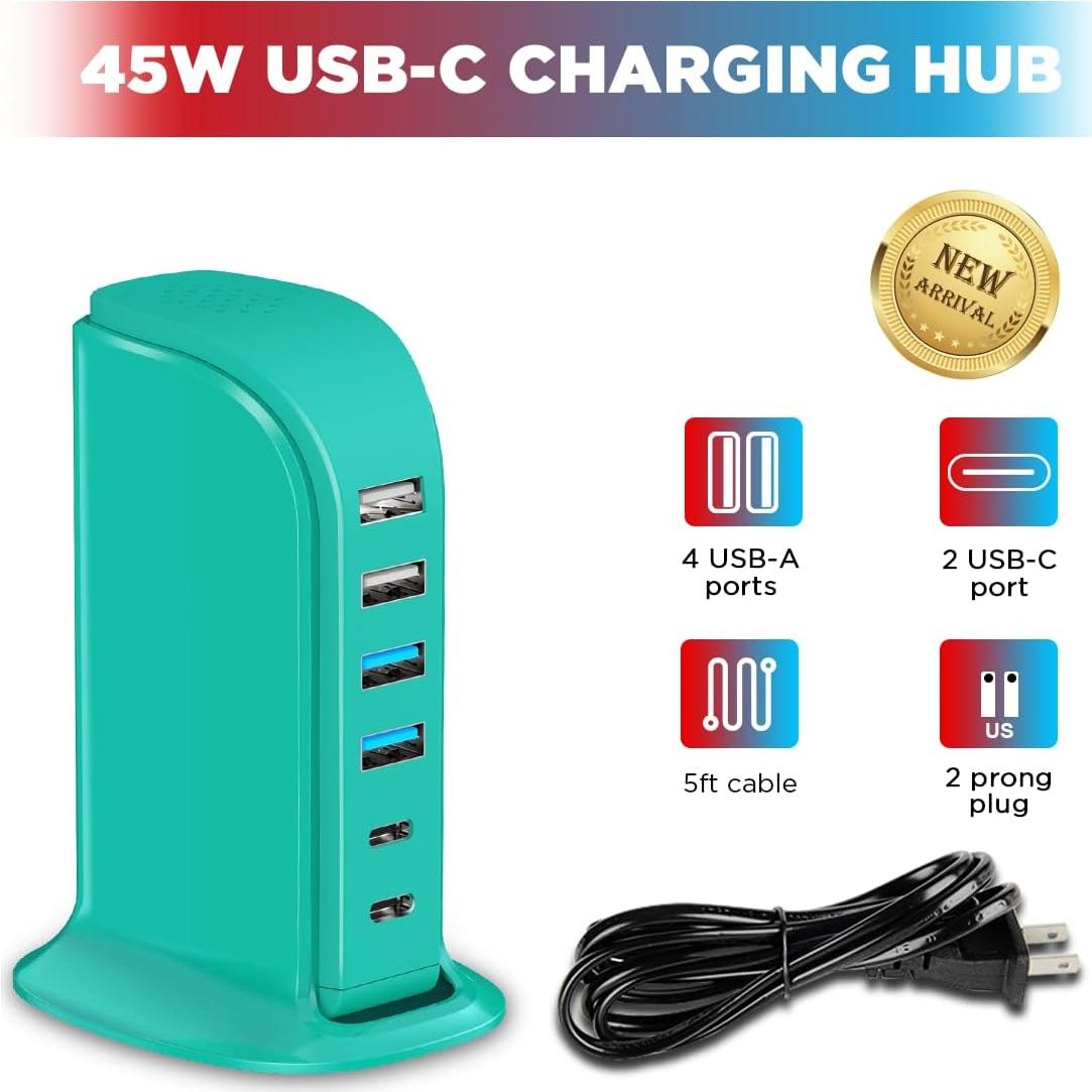 Bloque de Carga USB Upoy Y006C 6 Puertos 8A Verde
