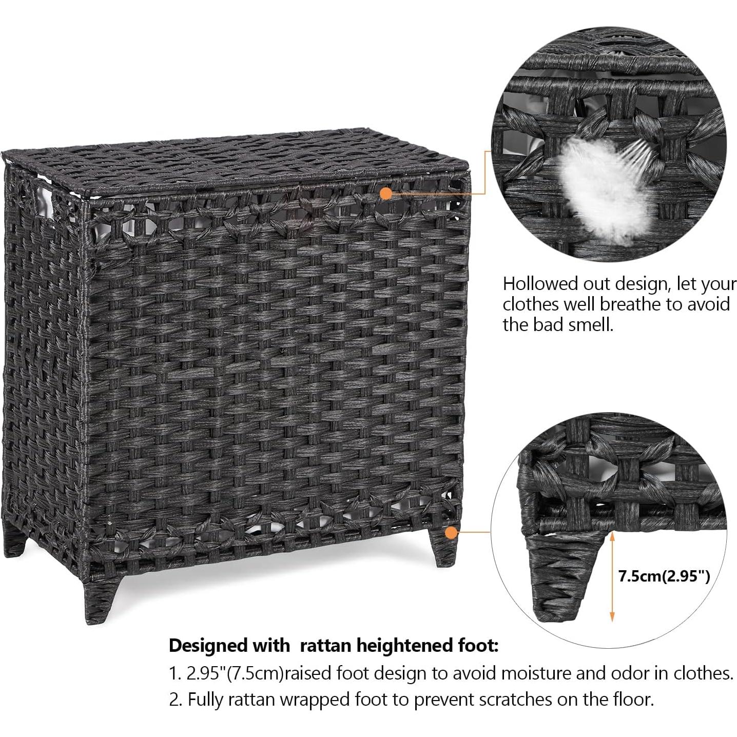 Cesta de Ropa Hermina 132L con 3 Bolsas Removibles Negra