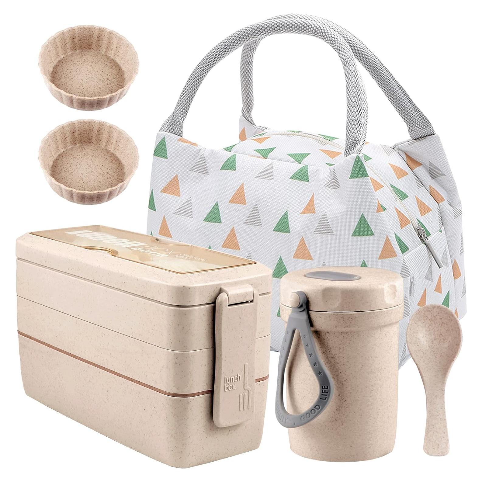 Caja Bento Apilable Iteryn con Bolsa y Taza para Sopa 3 Compartimentos